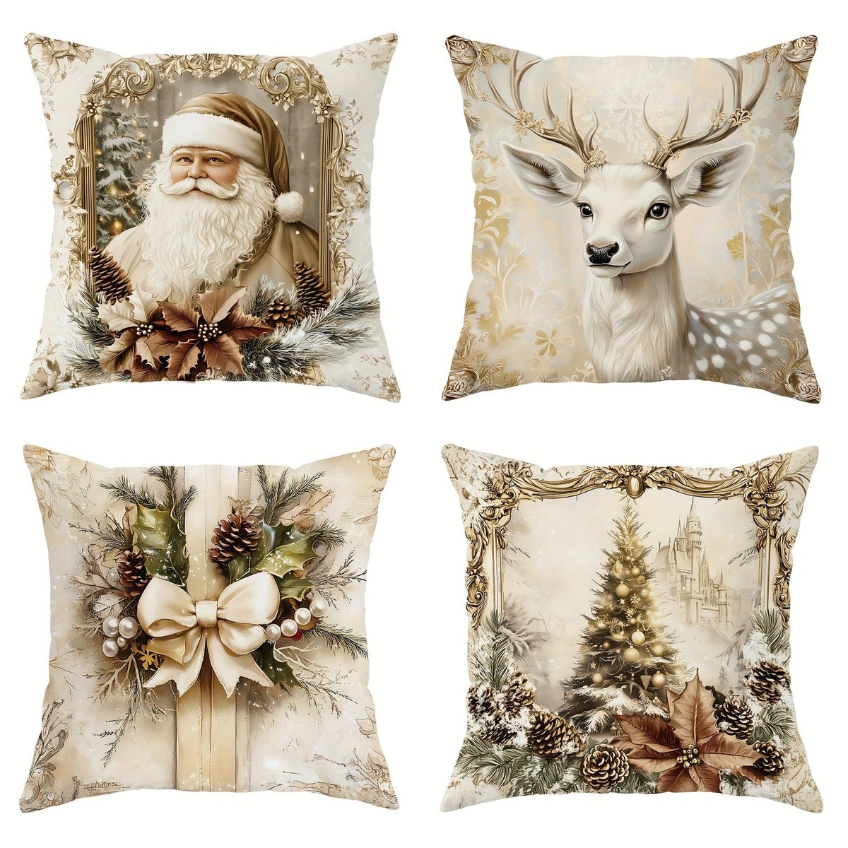 Decorative Throw Pillow Covers, Vintage Floral Pattern in Sage Green and Brown, 2 Pack Square Cushion Cases with Autumn Leaves Design，18x18 Pillows Linen Pillowcase