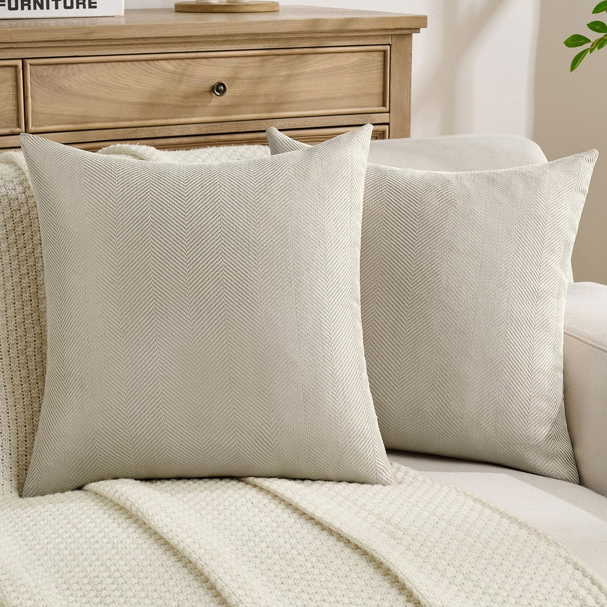 FUTEI Pack of 2 Chenille Throw Pillow Covers 18x18 Inch, Black