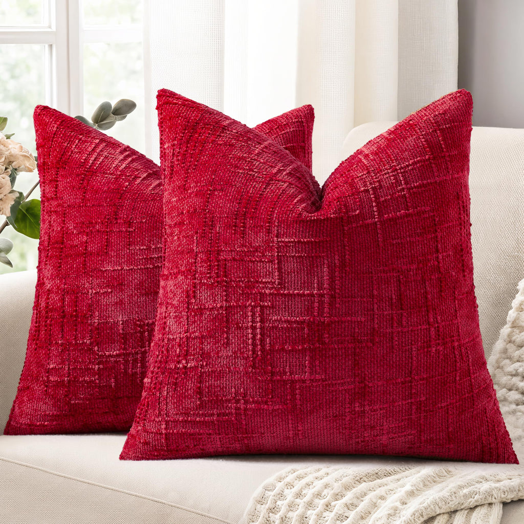 decorUhome Textured Chenille Throw Pillow Covers 18x18 Set of 2 Cream White