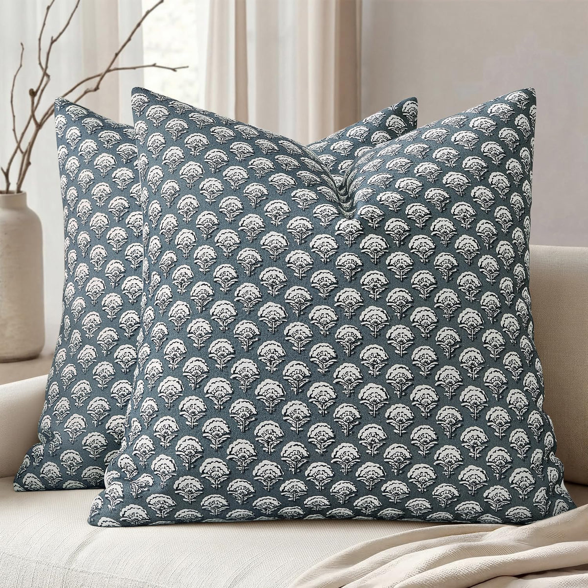 MIULEE Floral Print Decorative Pillow Covers 18x18, Light Taupe
