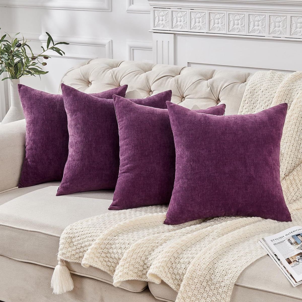 GAWAMAY Decorative Square Throw Pillow Covers 18"x18" Inch Set of 2, Super Soft Chenille Pillows Cover Fall Pillowcase for Living Room Bedroom Sofa Couch Cushion Cover Navy Blue 45x45cm (Only Covers)
