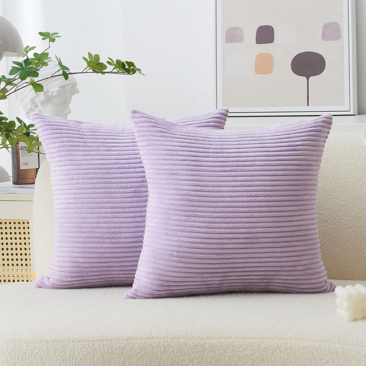 Home Brilliant Yellow Pillow Covers Summer Decorative Set of 2 Striped Corduroy Plush Velvet Throw Pillow Covers for Couch Decor, 18x18 inch, Light Yellow