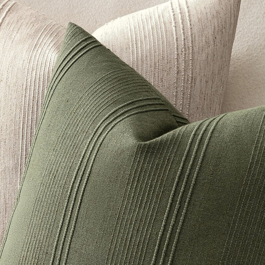 MIULEE Decorative Striped Throw Pillow Covers 20x20 Inch Olive Green 2 Pack
