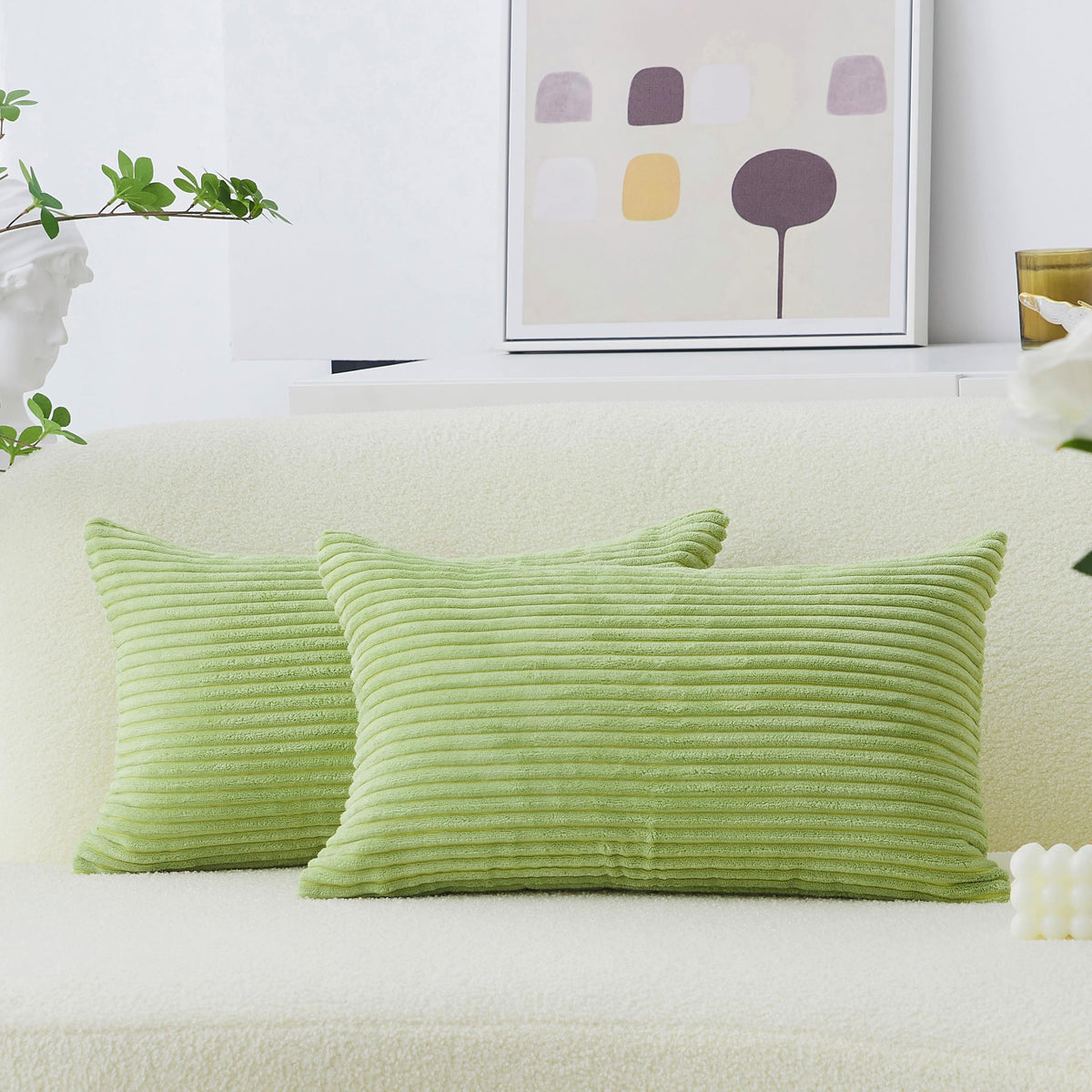 Home Brilliant Yellow Pillow Covers Summer Decorative Set of 2 Striped Corduroy Plush Velvet Throw Pillow Covers for Couch Decor, 18x18 inch, Light Yellow
