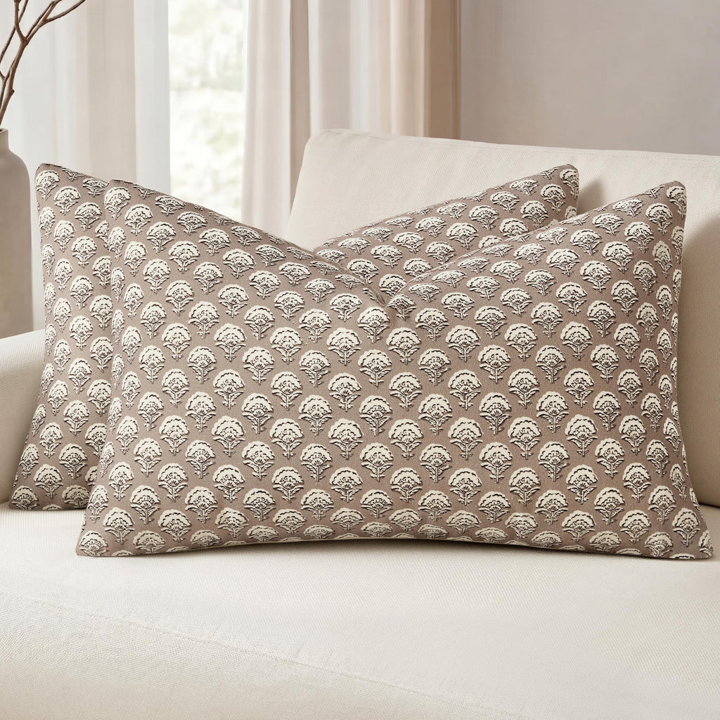MIULEE Floral Print Decorative Pillow Covers 18x18, Light Taupe