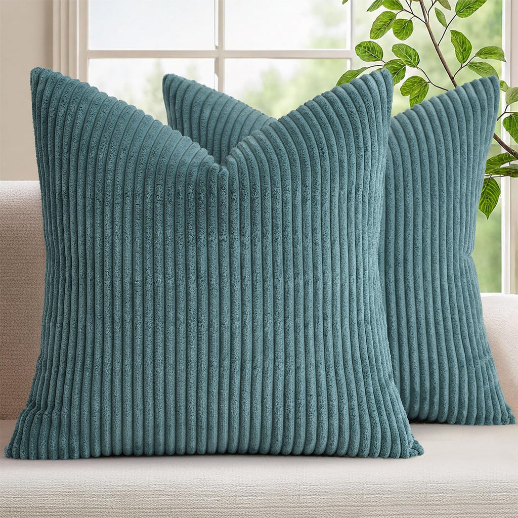 Mecatny Corduroy Fall Decorative Throw Pillow Covers 18x18 Set of 2 Khaki