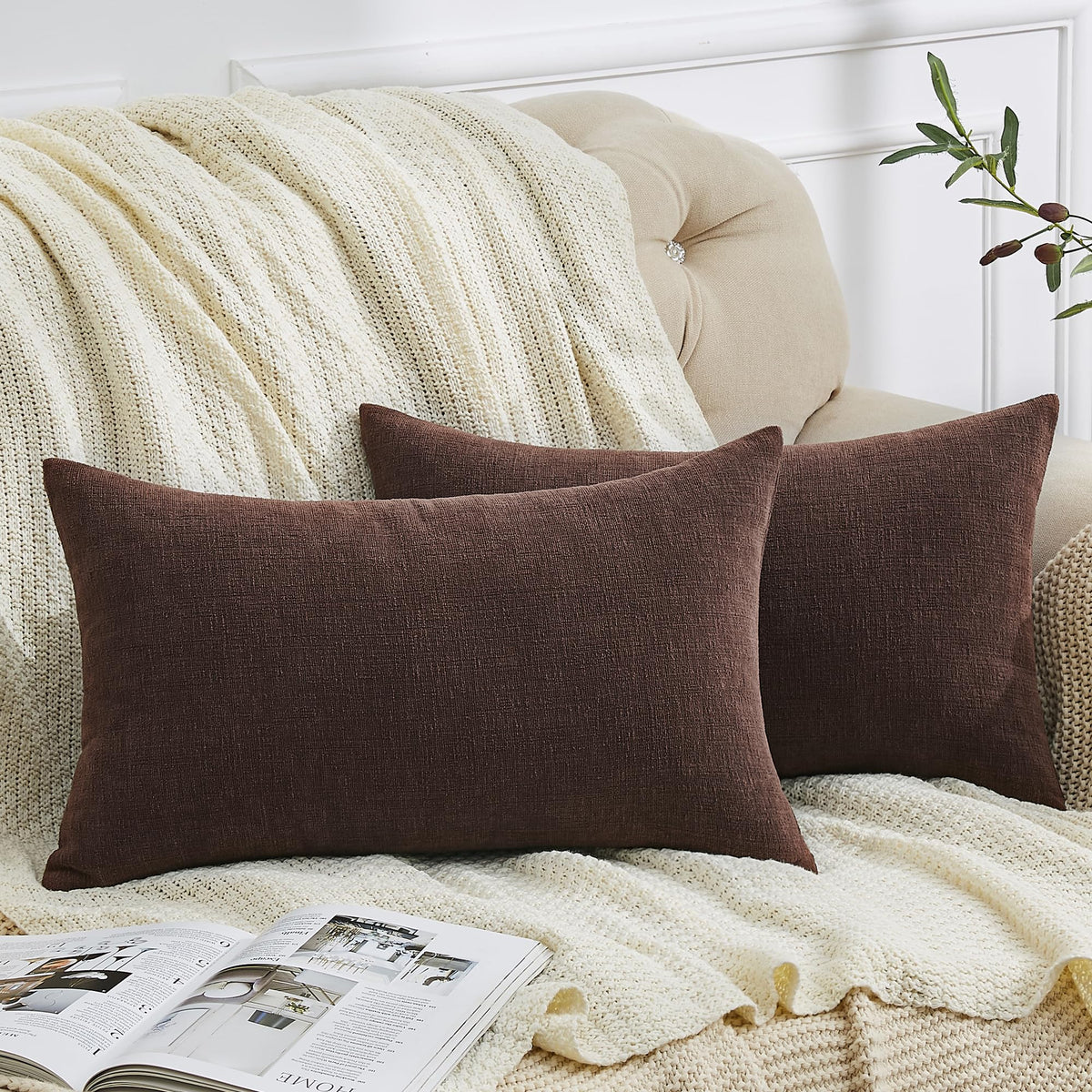 GAWAMAY Lumbar Support Pillow Decorative Rectangle Throw Pillow Covers 12"x20" Inch Set of 2, Soft Chenille Pillowcase for Living Room Bedroom Sofa Couch Cushion Cover Navy Blue 30x50cm (ONLY Covers)