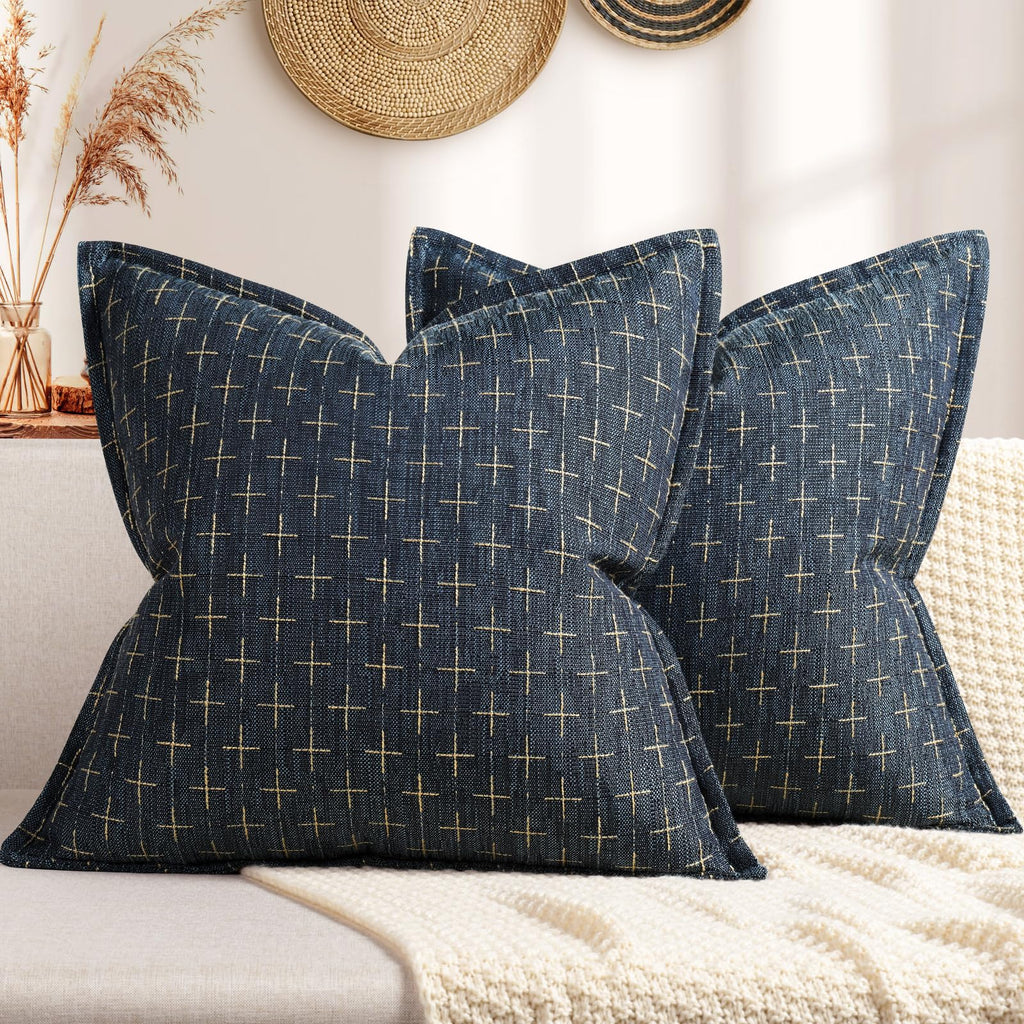 ZWJD Fall Pillow Covers 20x20 Set of 2 Soft Polyester Textured Rust Pillow Covers with Stylish Flange Edge Cozy Farmhouse Throw Pillows for Couch Bed Sofa Living Room Fall Decor