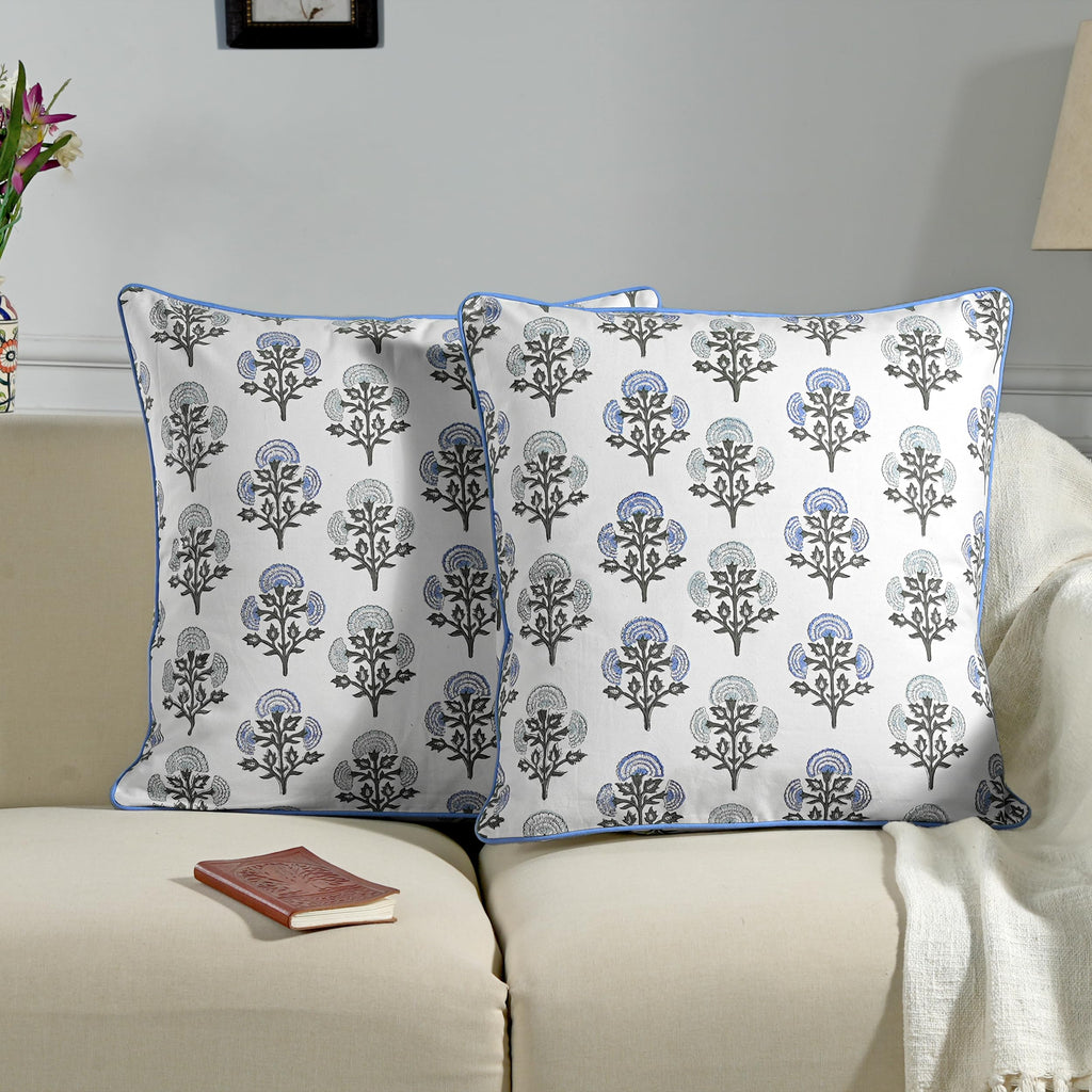 Ridhi Block Print Columbia Blue Pillow Cover 18" x 18" (Pack of 2) Decorative Couch Pillows for Living Room, Chic Boho Cute Outdoor Pillows Covers Gifts for Spring, Easter and Valentine