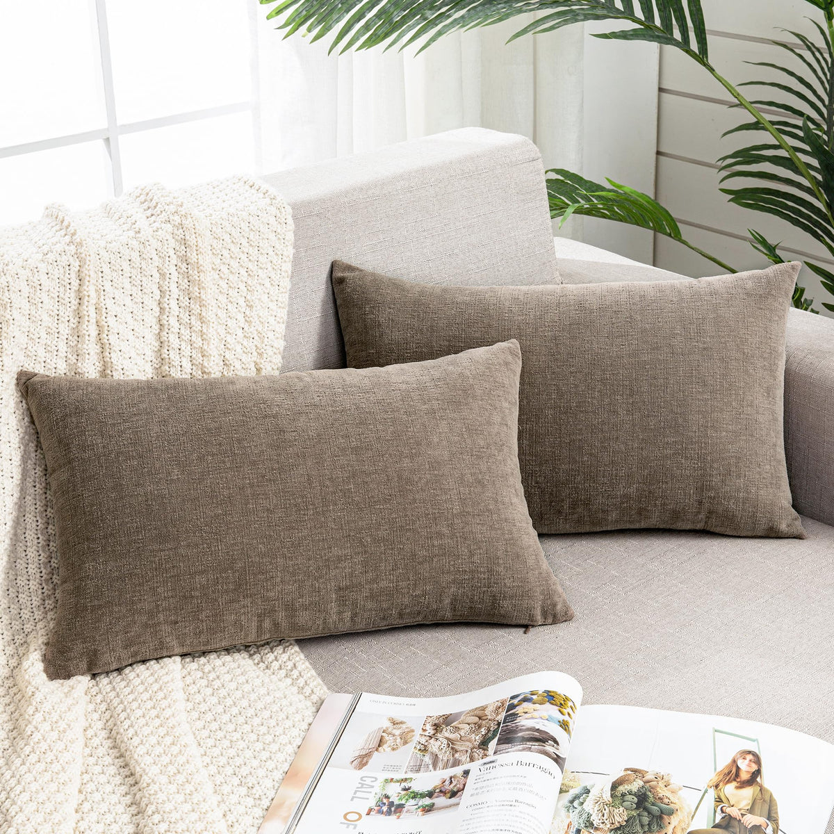 GAWAMAY Lumbar Support Pillow Decorative Rectangle Throw Pillow Covers 12"x20" Inch Set of 2, Soft Chenille Pillowcase for Living Room Bedroom Sofa Couch Cushion Cover Navy Blue 30x50cm (ONLY Covers)