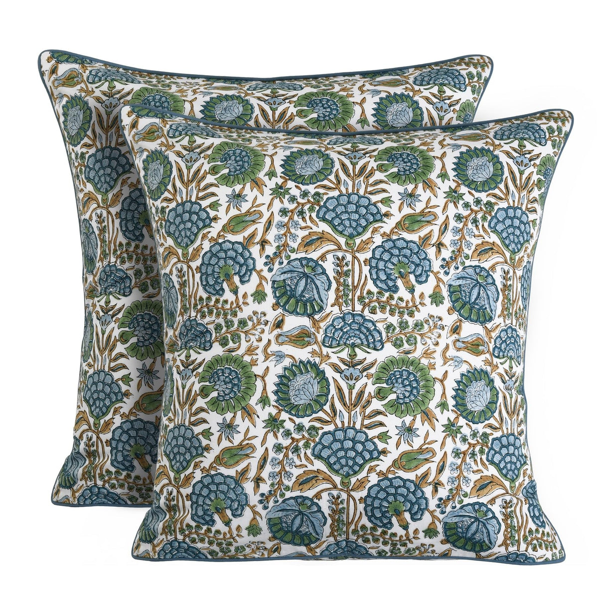 Ridhi Block Print Columbia Blue Pillow Cover 18" x 18" (Pack of 2) Decorative Couch Pillows for Living Room, Chic Boho Cute Outdoor Pillows Covers Gifts for Spring, Easter and Valentine