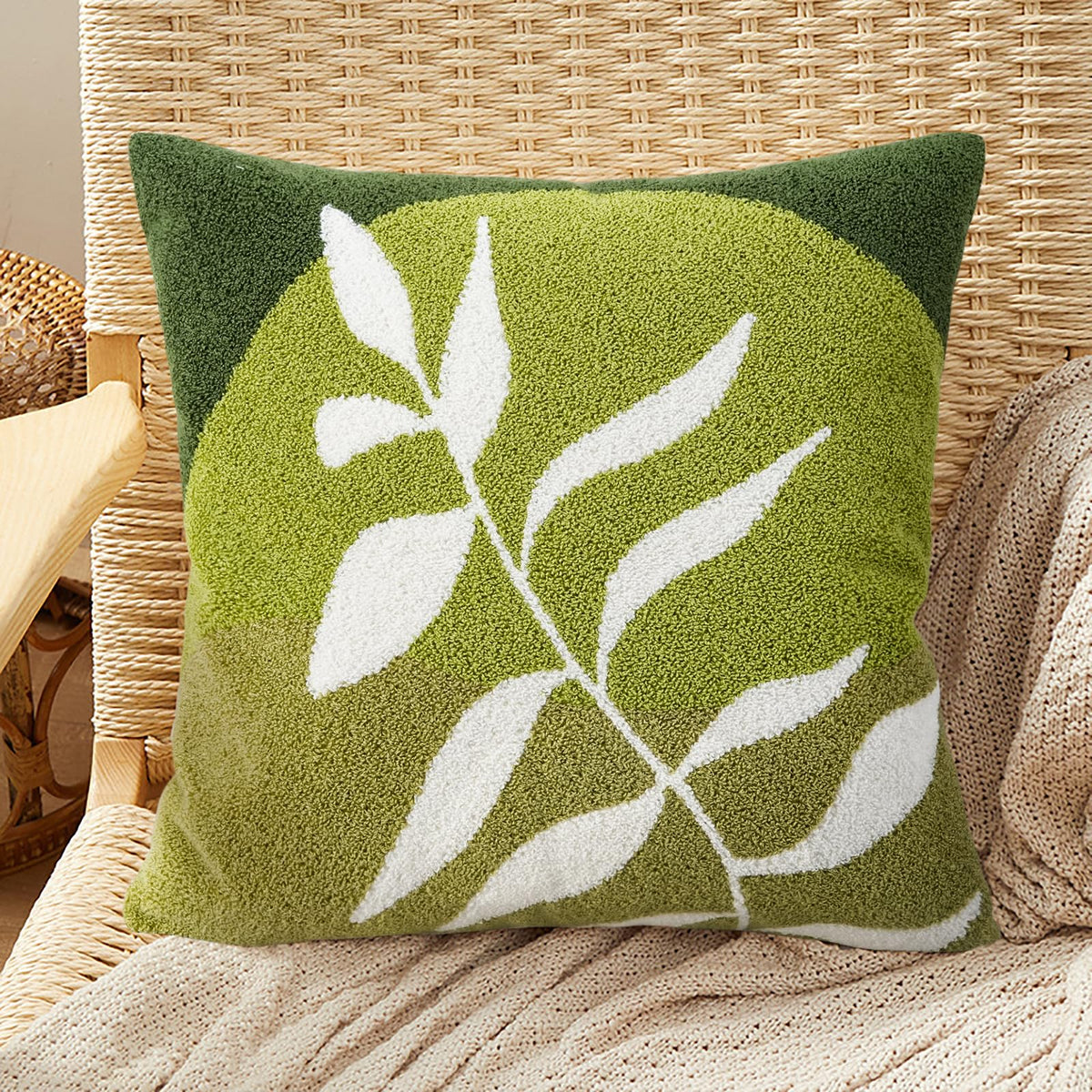 Merrycolor Boho Lumbar Throw Pillow Covers 12x20 Tufted Abstract Mid Century Modern Pillowcases Bohemian Aesthetic Decorative Pillows for Couch Bed Sofa Living Room (1PC,Green and Black)