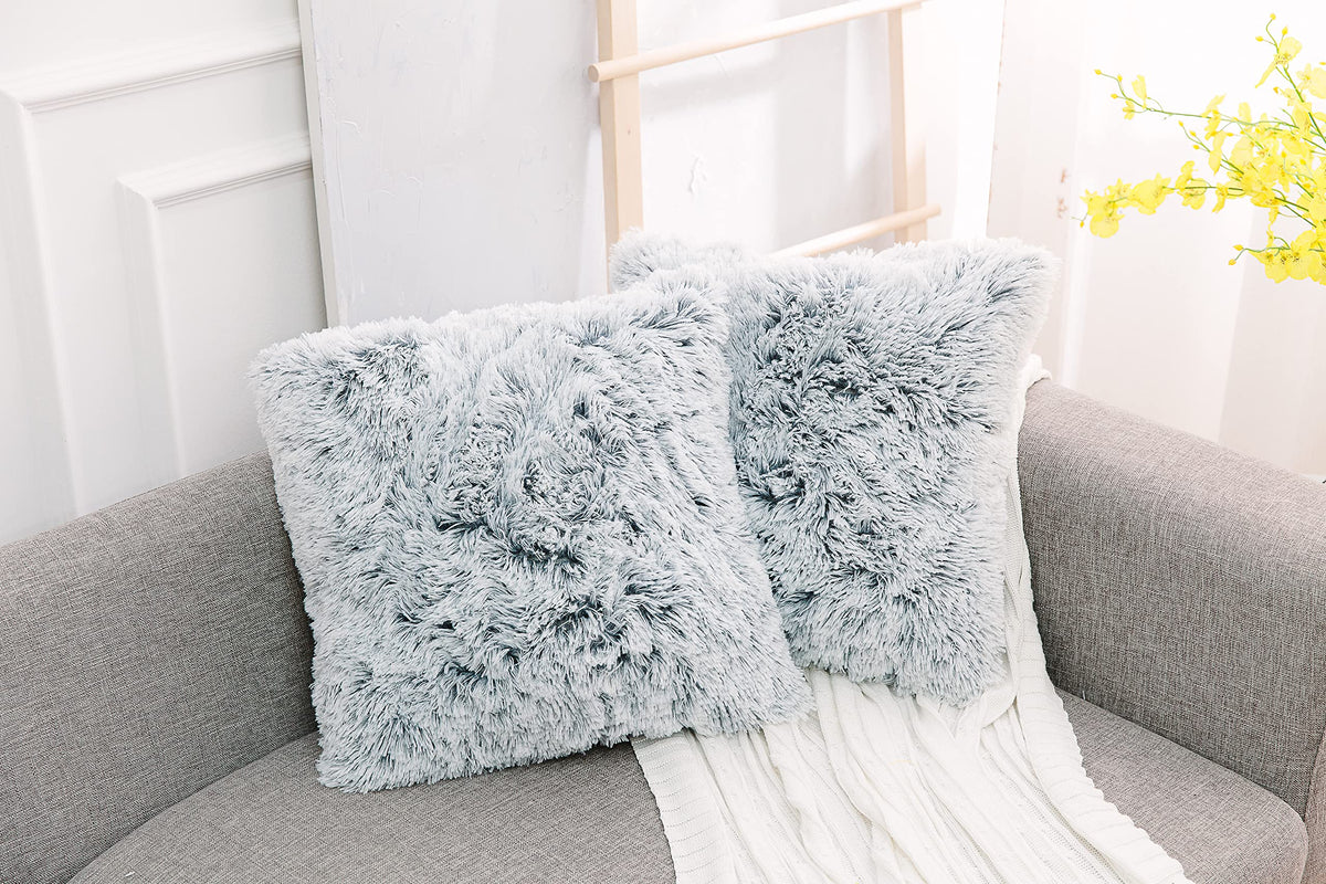 NordECO HOME Luxury Soft Faux Fur Fleece Cushion Cover Pillowcase Spring Decorative Throw Pillows Covers, No Pillow Insert, 18" x 18" Inch, White, 2 Pack
