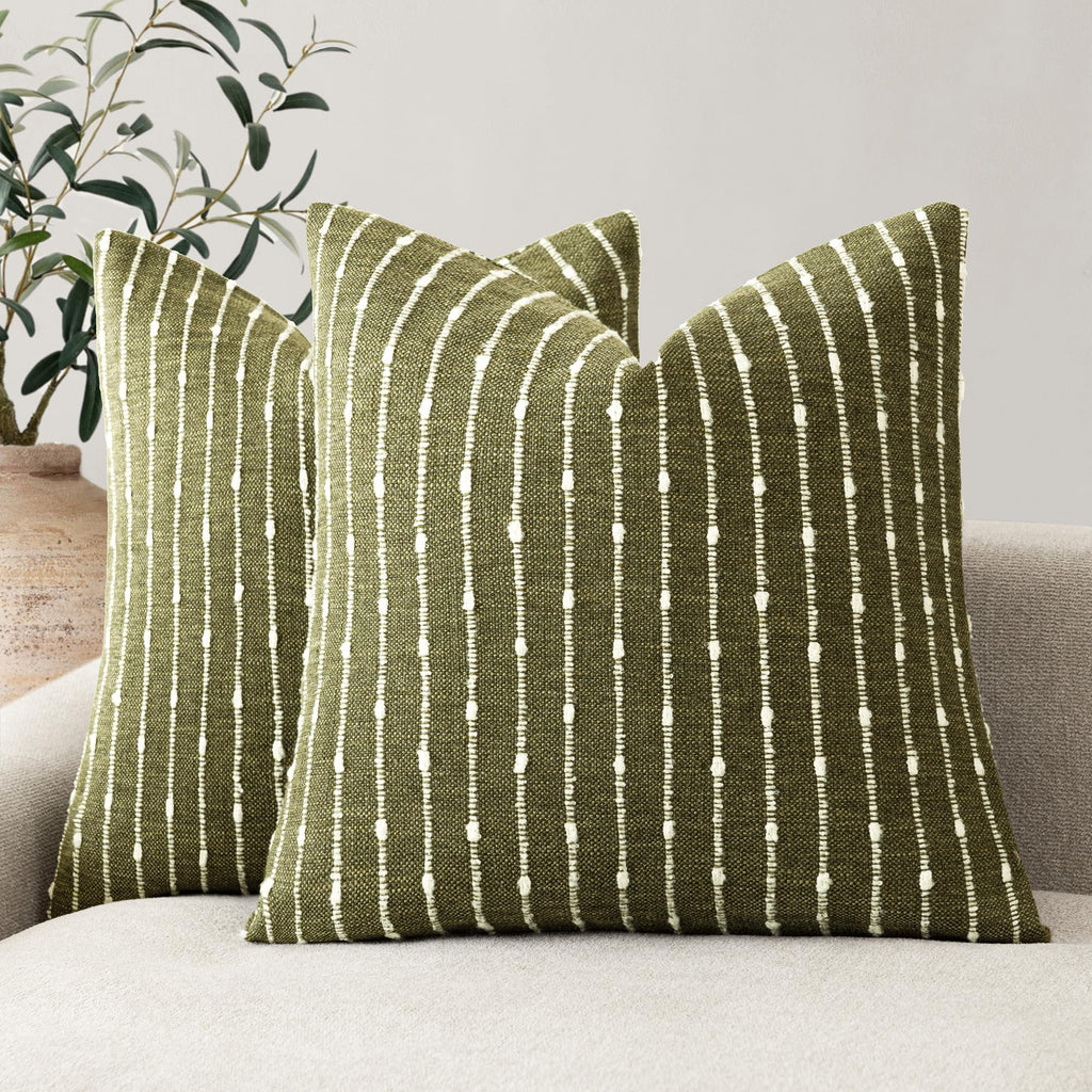 Foindtower Decorative Striped Boucle Throw Pillow Covers 20x20 Inch Camel