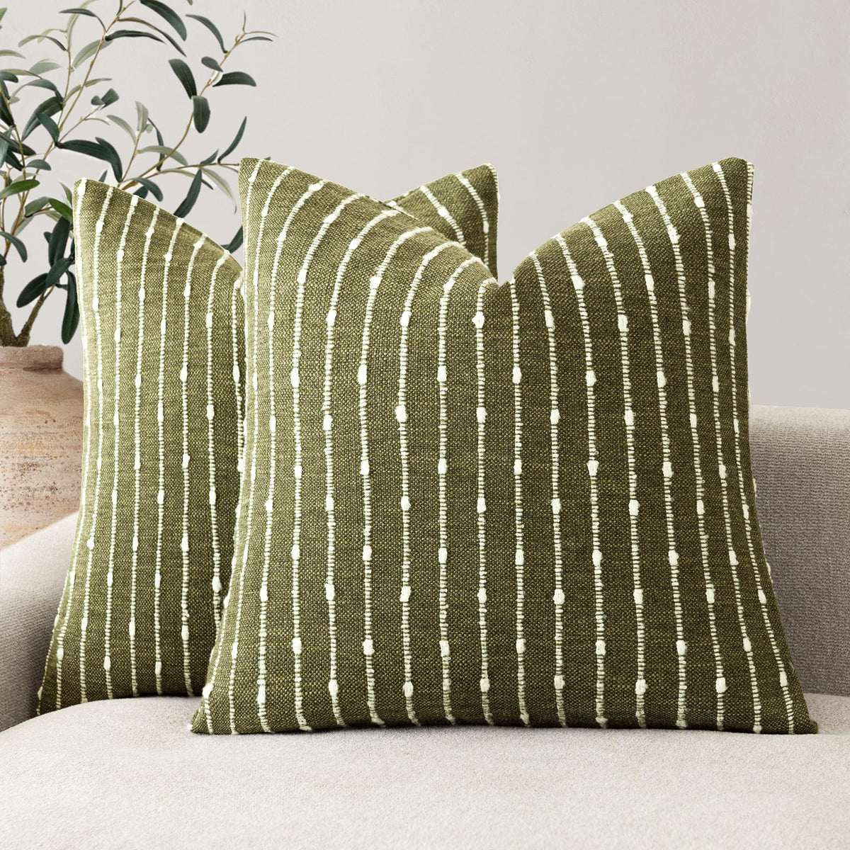 Foindtower Decorative Striped Boucle Throw Pillow Cover 20x20 Natural Beige