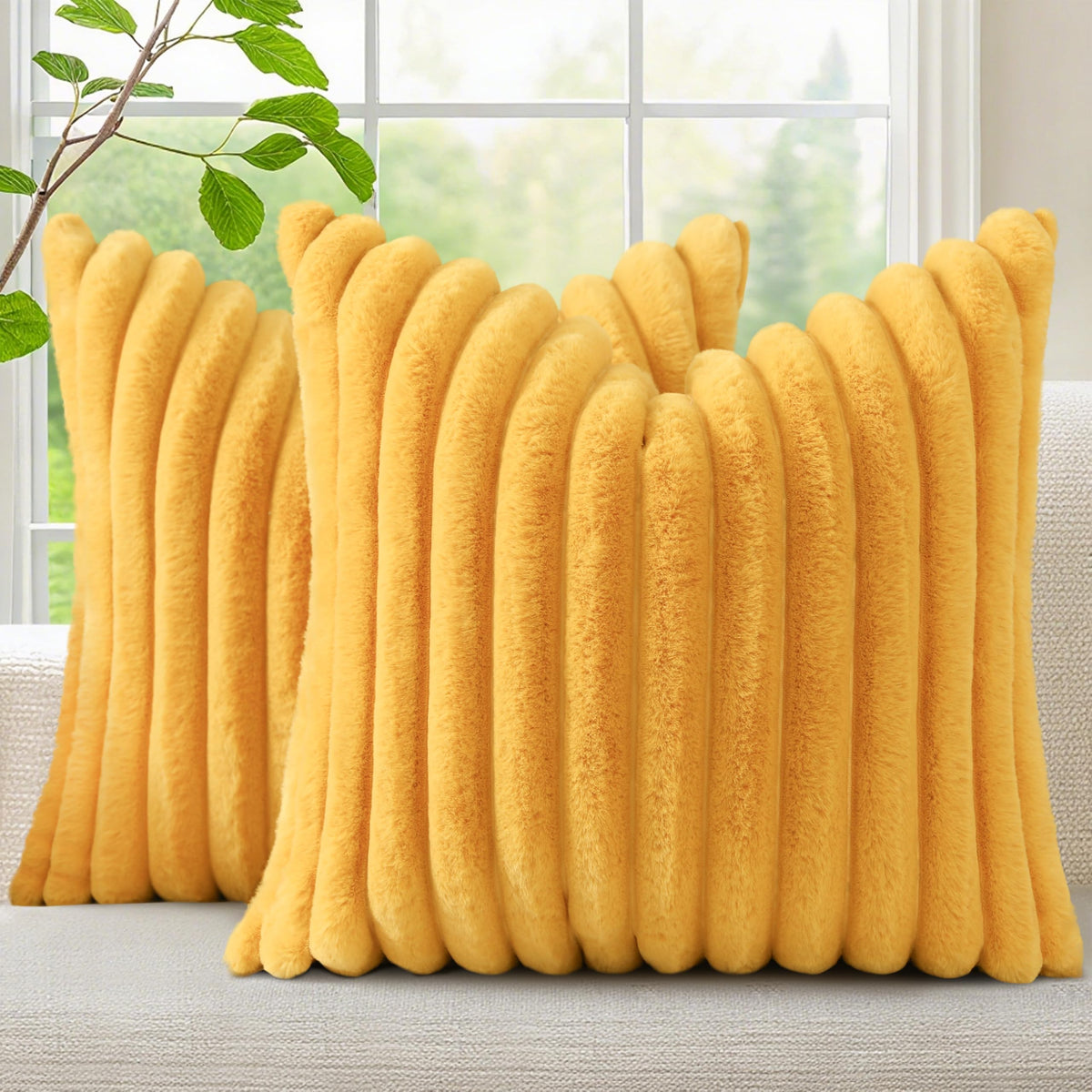 decorUhome Fall Faux Fur Throw Pillow Covers 18x18 Set of 2 Rust