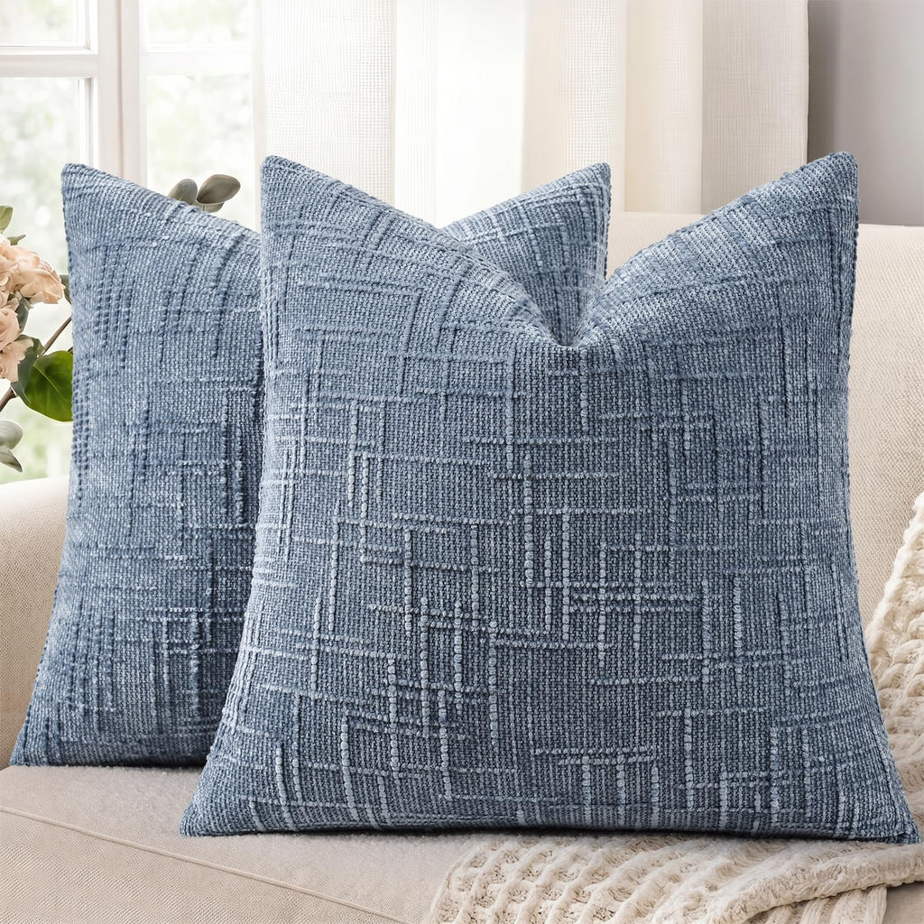 decorUhome Textured Chenille Throw Pillow Covers 18x18 Set of 2 Cream White