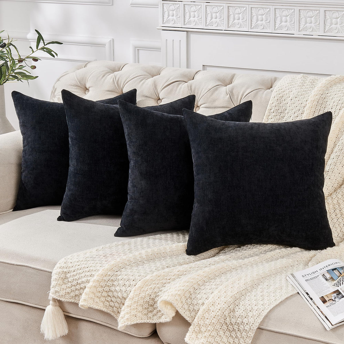 GAWAMAY Decorative Square Throw Pillow Covers 18"x18" Inch Set of 2, Super Soft Chenille Pillows Cover Fall Pillowcase for Living Room Bedroom Sofa Couch Cushion Cover Navy Blue 45x45cm (Only Covers)