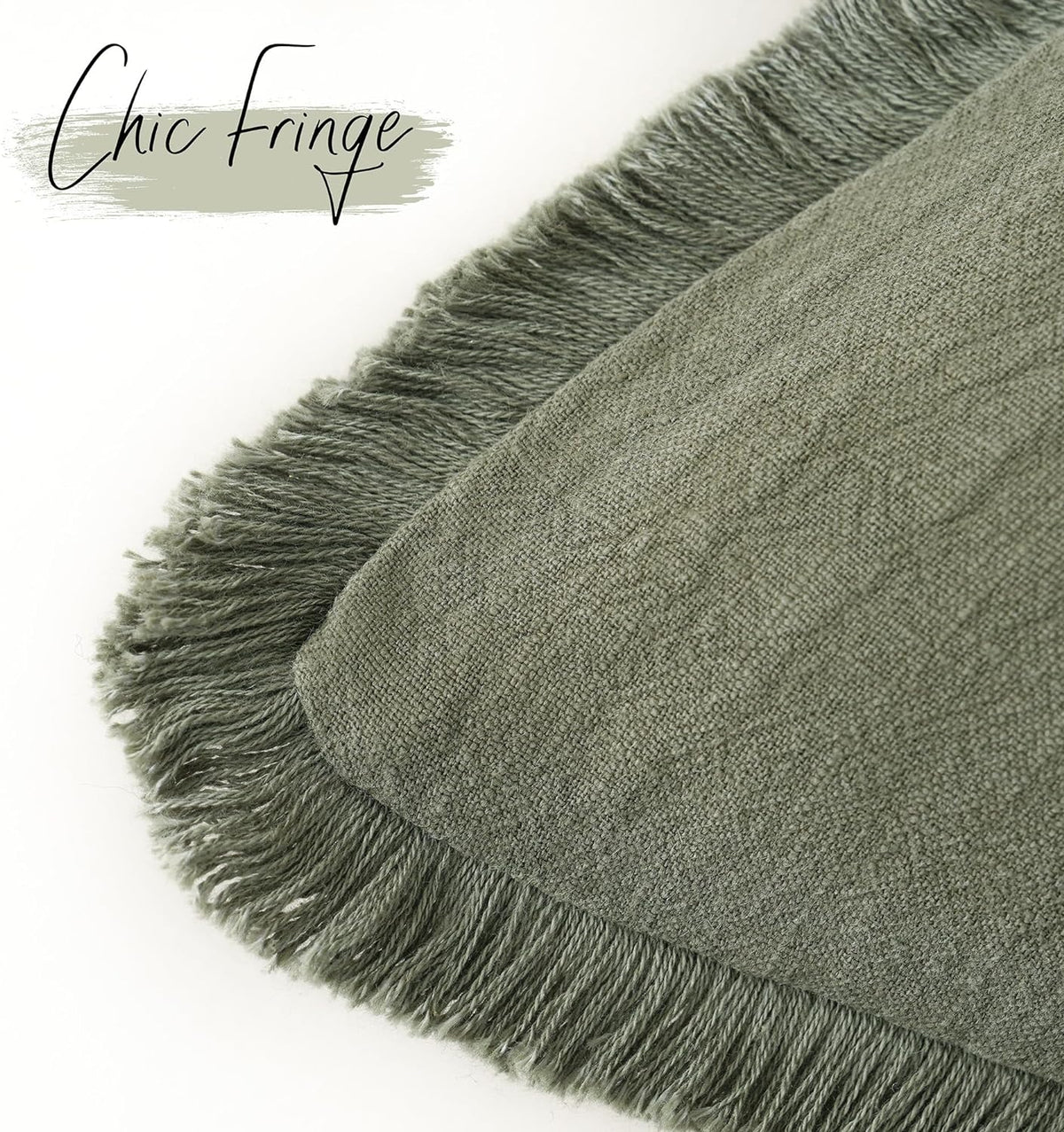 Foindtower Decorative Linen Fringe Throw Pillow Covers 18×18 Olive Green