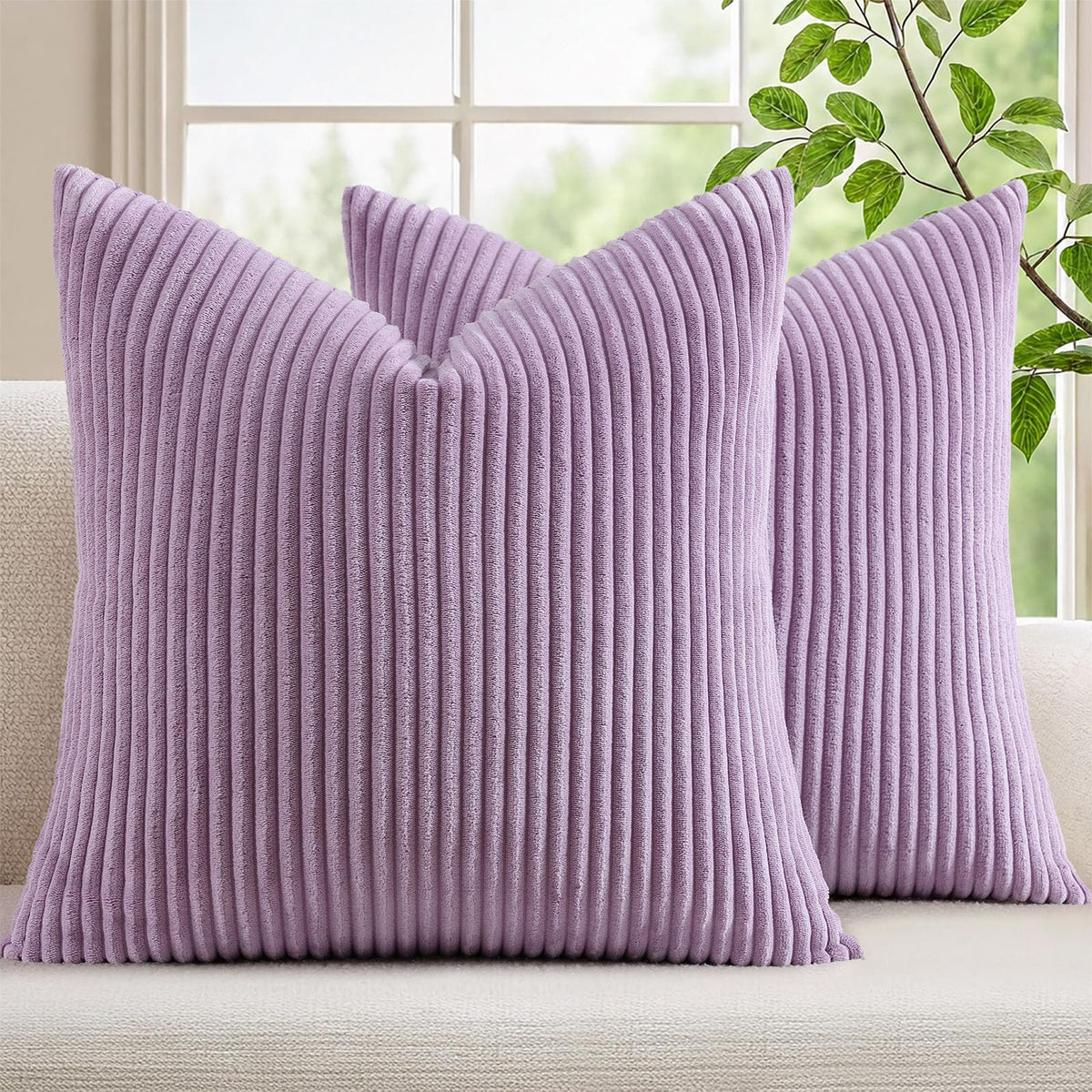 Mecatny Corduroy Fall Decorative Throw Pillow Covers 18x18 Set of 2 Khaki