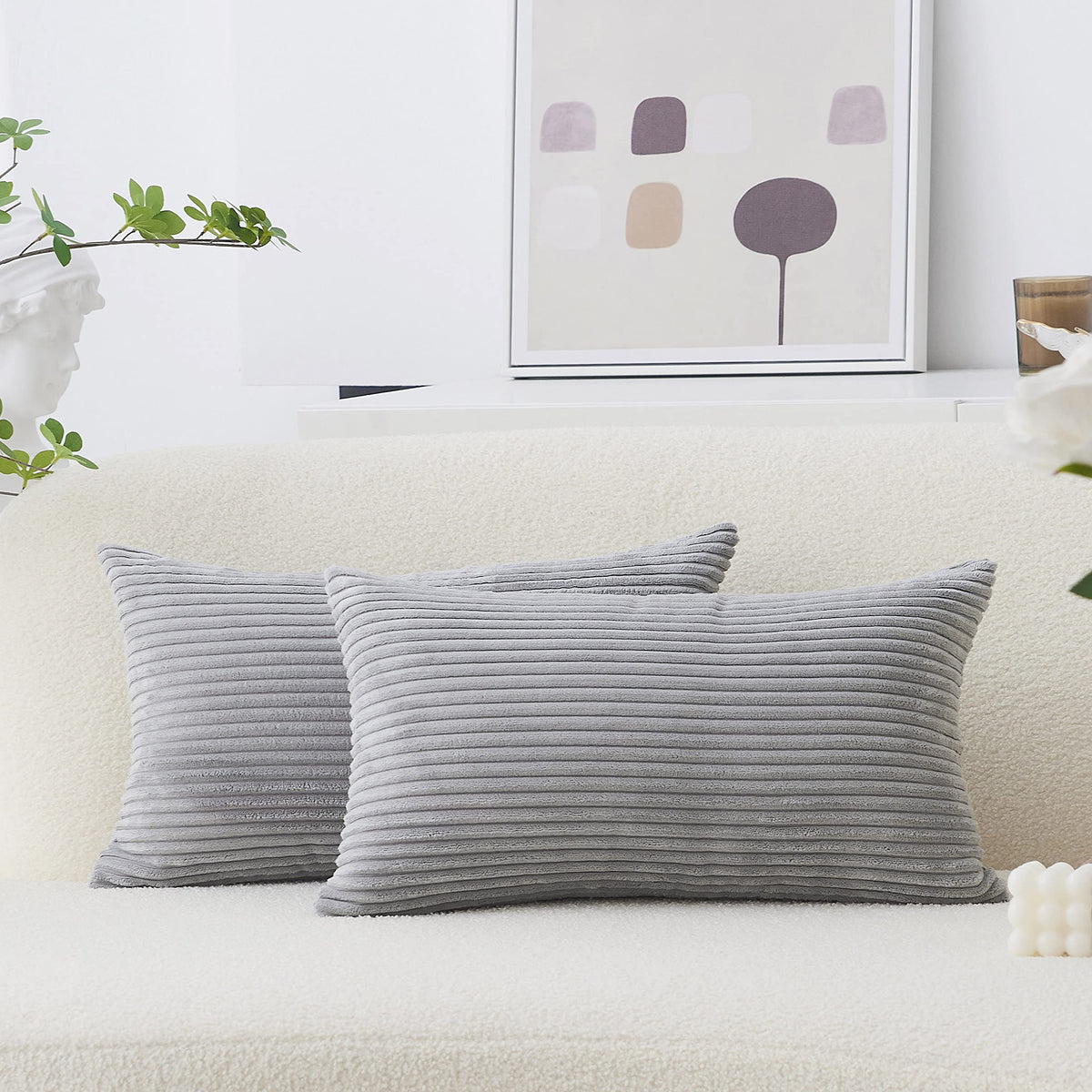 Home Brilliant Yellow Pillow Covers Summer Decorative Set of 2 Striped Corduroy Plush Velvet Throw Pillow Covers for Couch Decor, 18x18 inch, Light Yellow