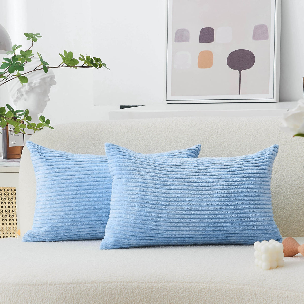 Home Brilliant Yellow Pillow Covers Summer Decorative Set of 2 Striped Corduroy Plush Velvet Throw Pillow Covers for Couch Decor, 18x18 inch, Light Yellow