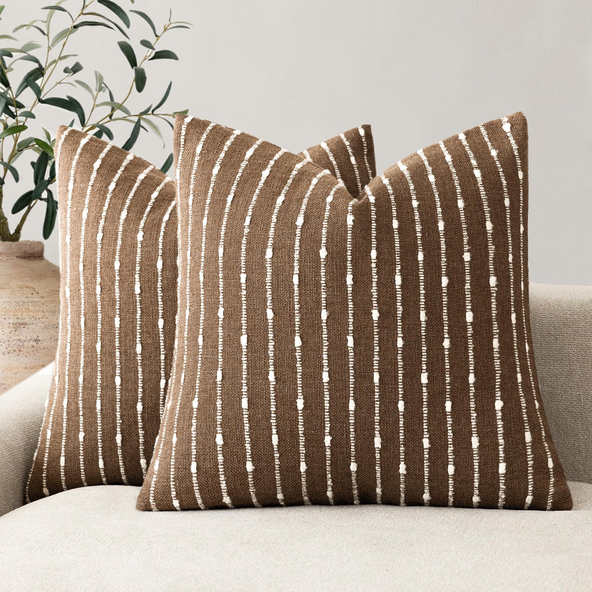 Foindtower Decorative Striped Boucle Throw Pillow Cover 20x20 Natural Beige