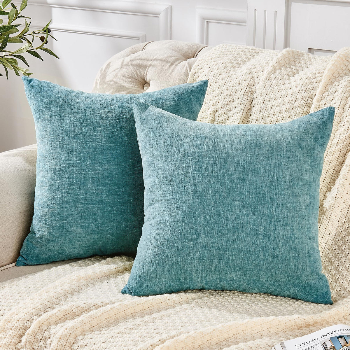 GAWAMAY Decorative Square Throw Pillow Covers 18"x18" Inch Set of 2, Super Soft Chenille Pillows Cover Fall Pillowcase for Living Room Bedroom Sofa Couch Cushion Cover Navy Blue 45x45cm (Only Covers)