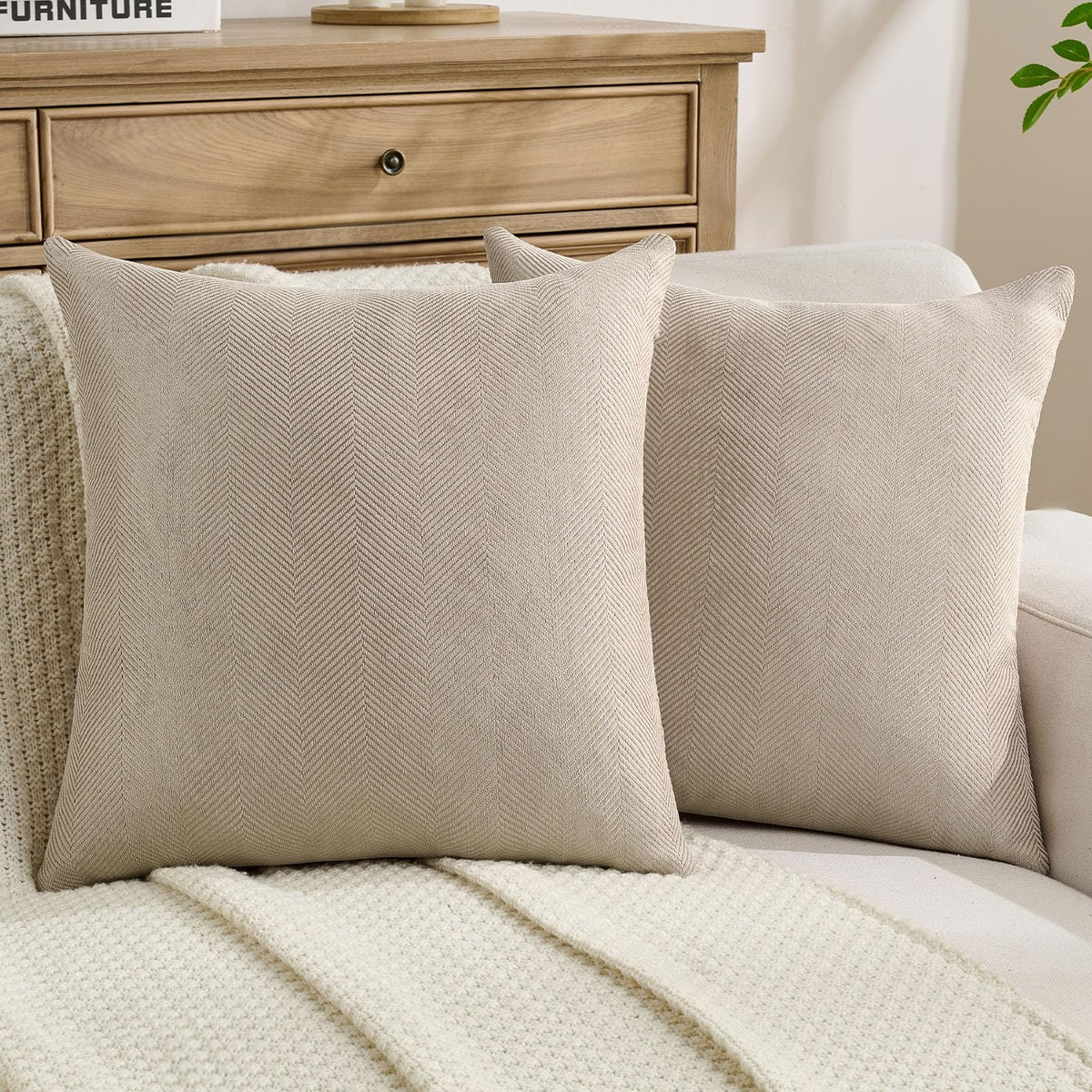 FUTEI Pack of 2 Chenille Throw Pillow Covers 18x18 Inch, Black