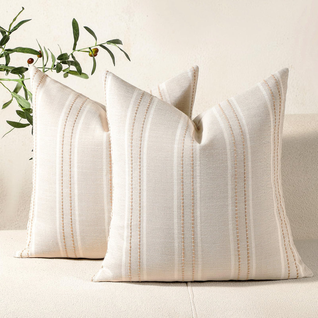 Hckot Decorative Throw Pillow Covers 20x20 Set of 2 Striped Pillow Covers