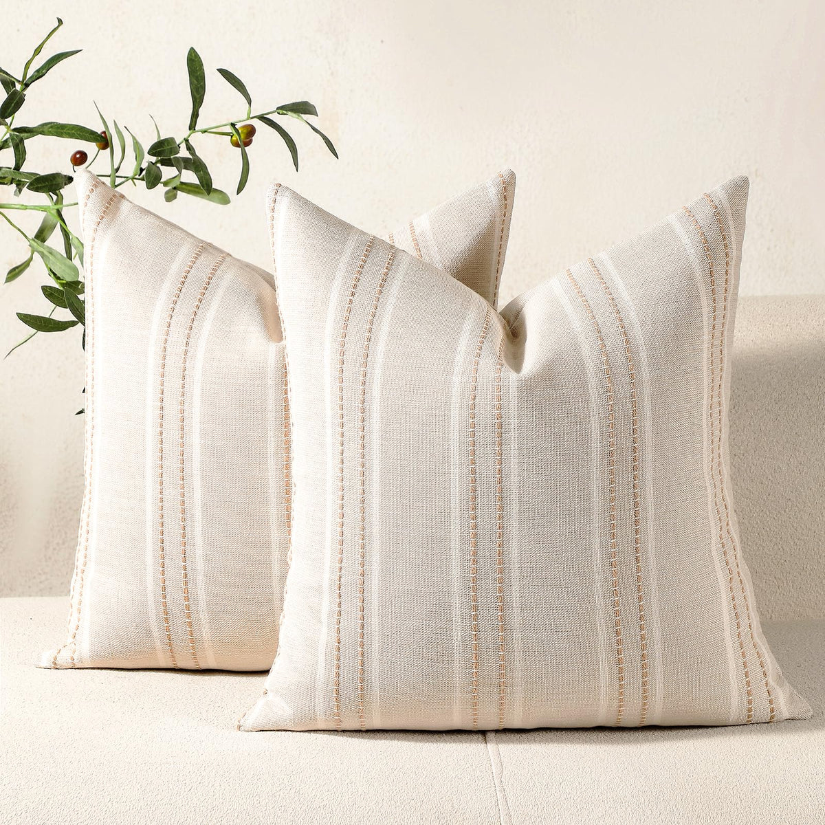 Hckot Decorative Throw Pillow Covers 20x20 Set of 2 Striped Pillow Covers