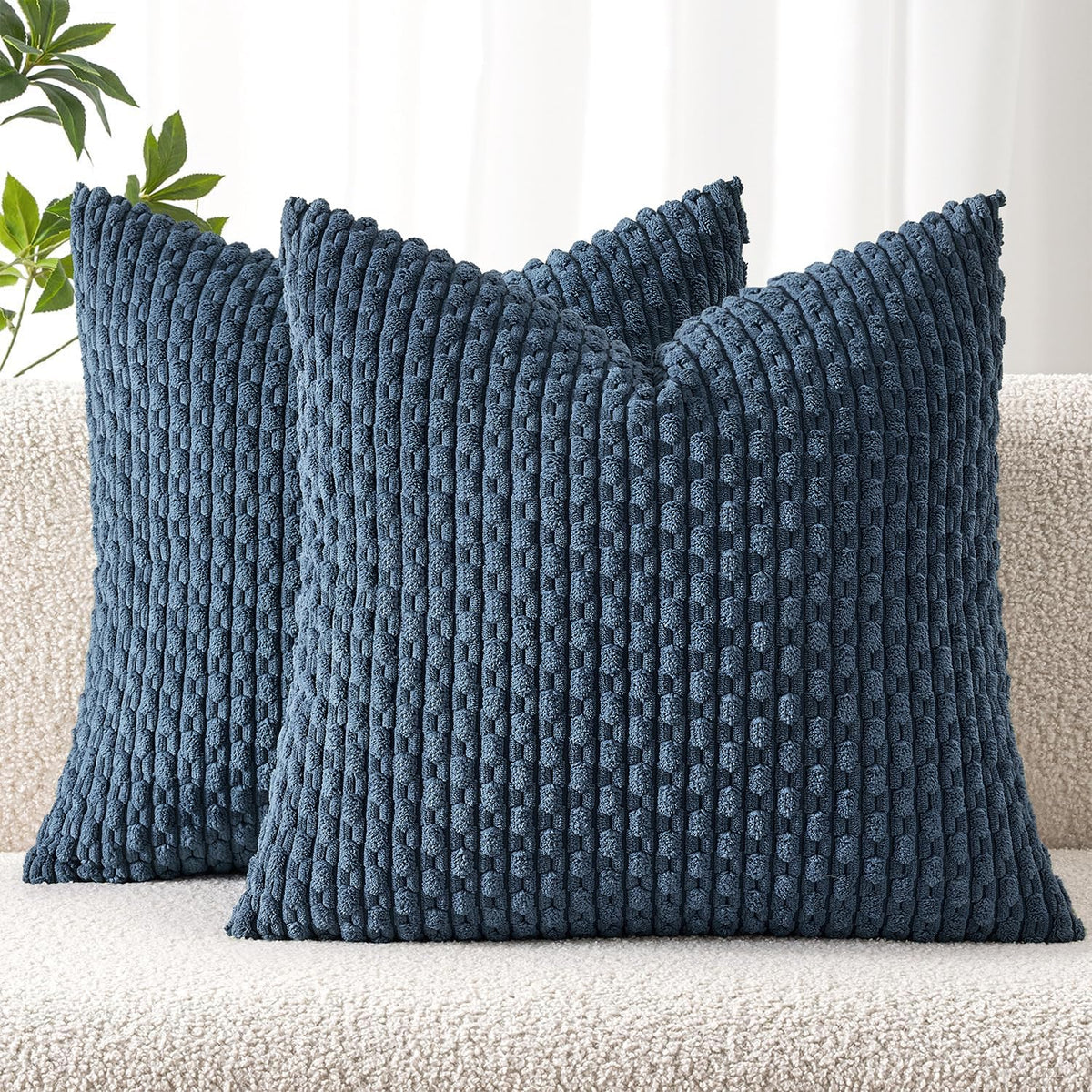MIULEE Decorative Throw Pillow Covers 20x20 Cream White Textured Corduroy
