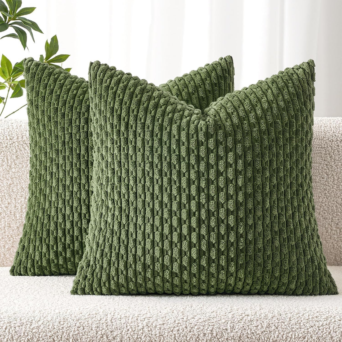 MIULEE Decorative Throw Pillow Covers 18x18 Sage Green Textured Corduroy