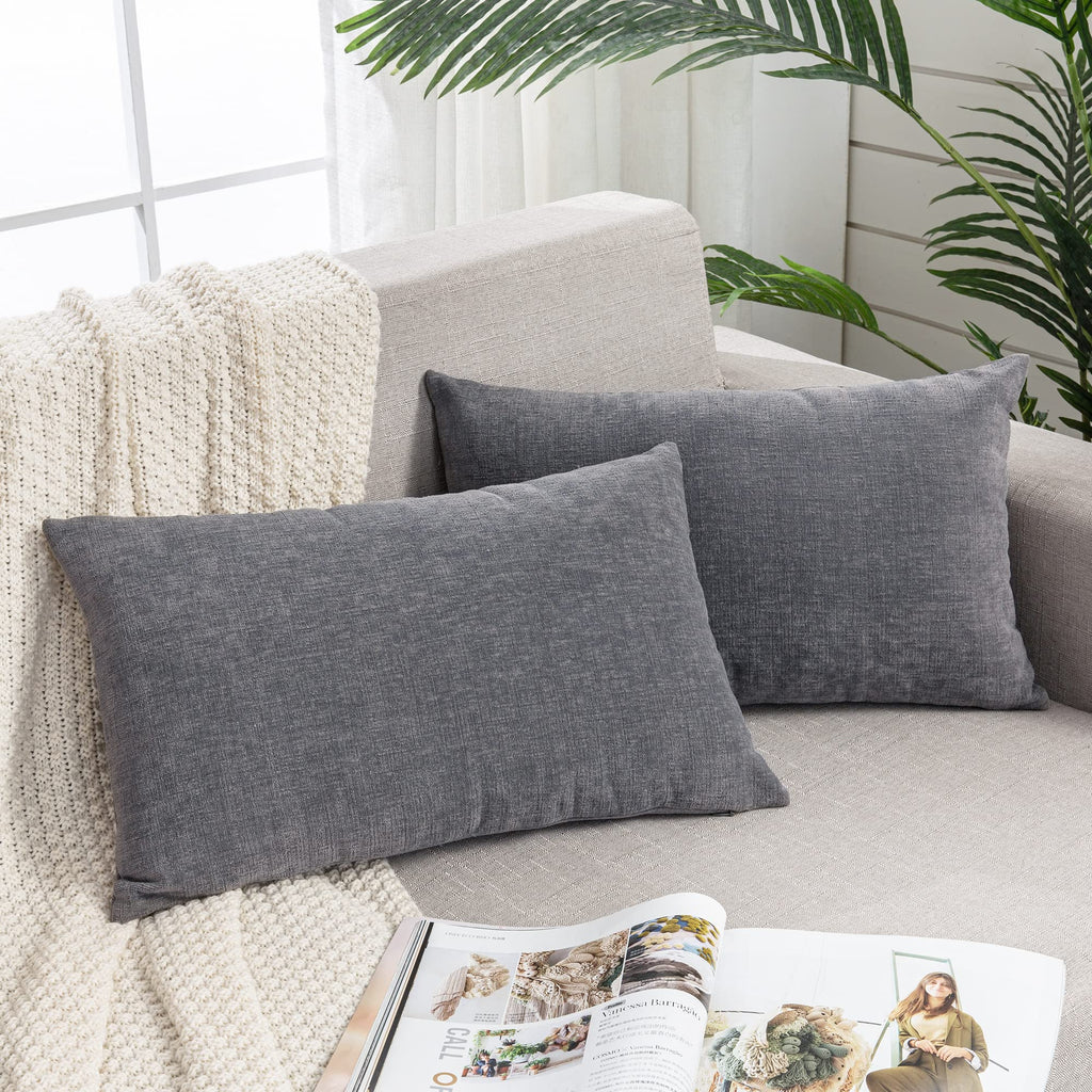 GAWAMAY Lumbar Support Pillow Decorative Rectangle Throw Pillow Covers 12"x20" Inch Set of 2, Soft Chenille Pillowcase for Living Room Bedroom Sofa Couch Cushion Cover Navy Blue 30x50cm (ONLY Covers)