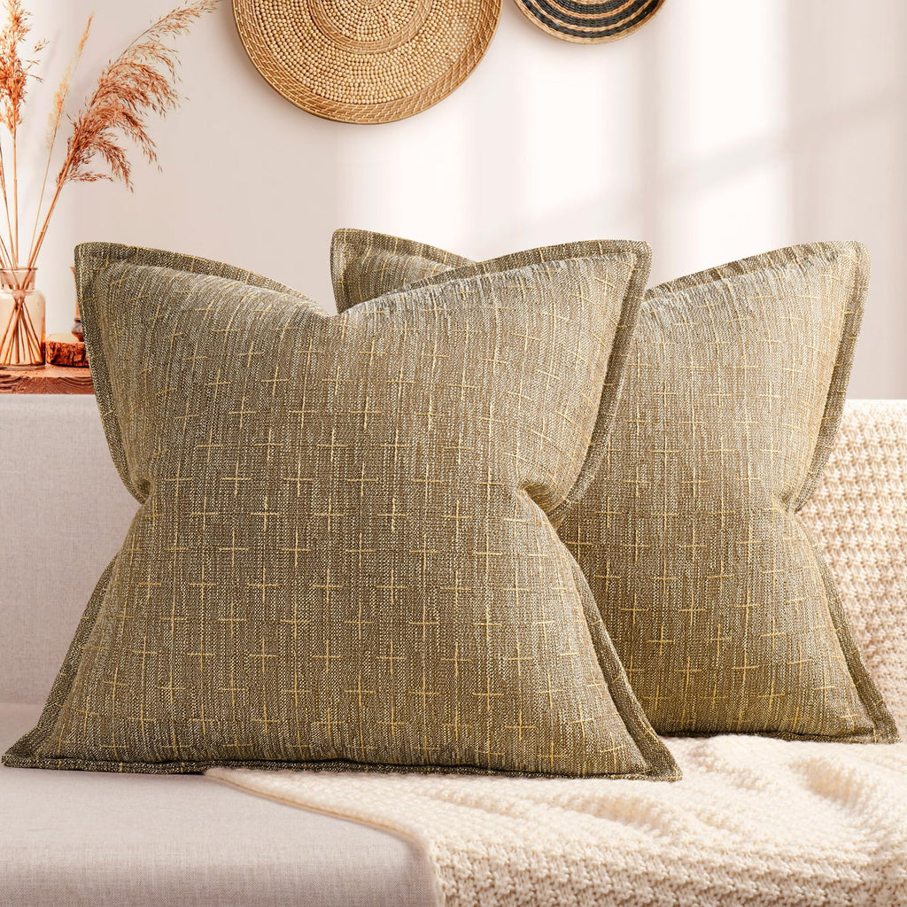 ZWJD Fall Pillow Covers 20x20 Set of 2 Soft Polyester Textured Rust Pillow Covers with Stylish Flange Edge Cozy Farmhouse Throw Pillows for Couch Bed Sofa Living Room Fall Decor