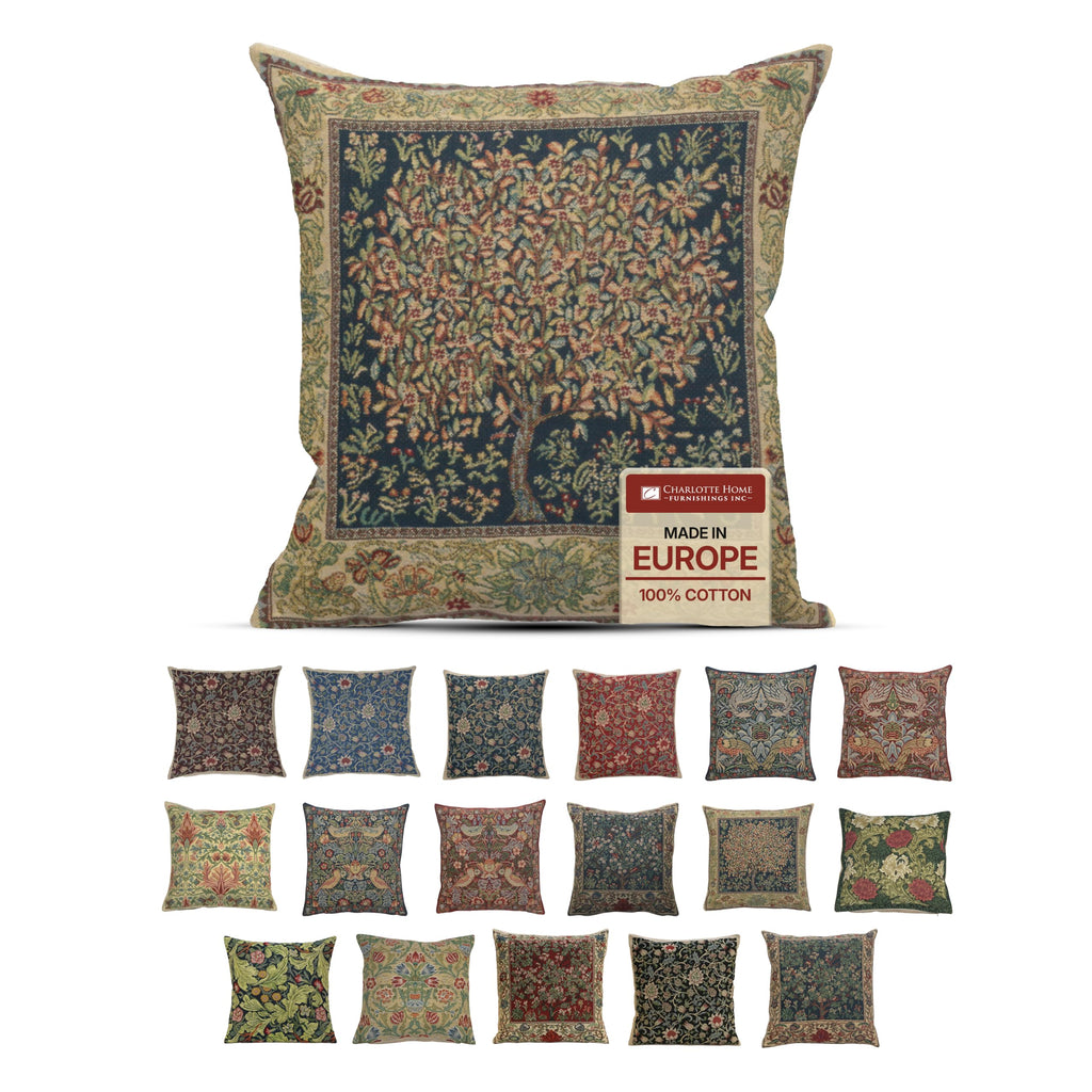 William Morris Fleurs de Morris Red Tapestry Throw Pillow Cover 16 x 16 in
