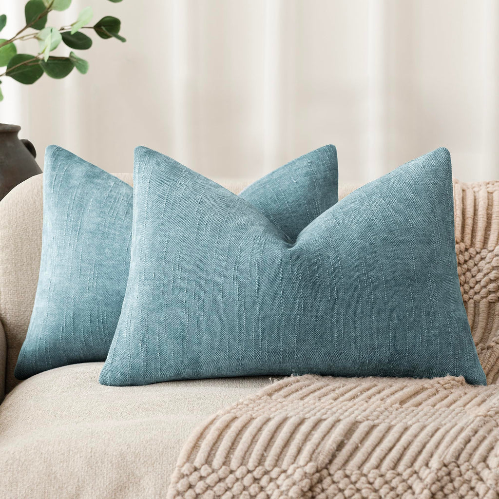 Foindtower Solid Textured Chenille Throw Pillow Covers 20x20 Inch,Taupe