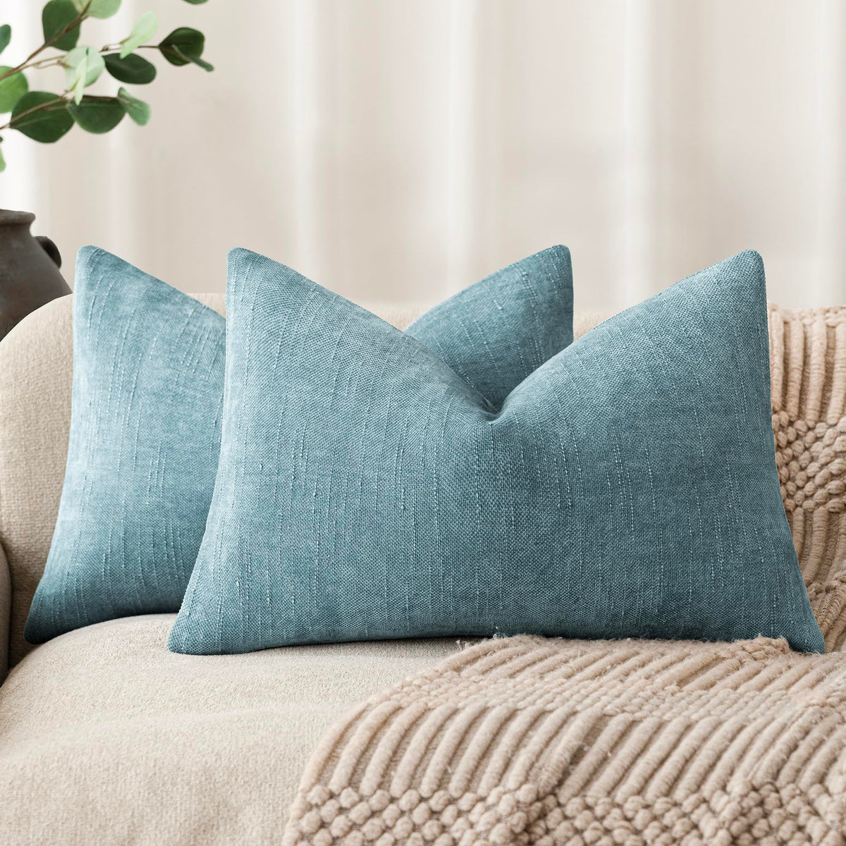 Foindtower Solid Textured Chenille Throw Pillow Covers 20x20 Inch,Taupe