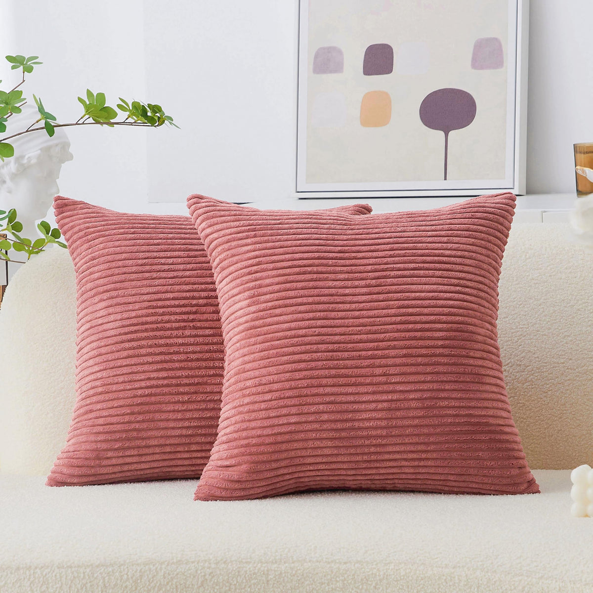 Home Brilliant Yellow Pillow Covers Summer Decorative Set of 2 Striped Corduroy Plush Velvet Throw Pillow Covers for Couch Decor, 18x18 inch, Light Yellow