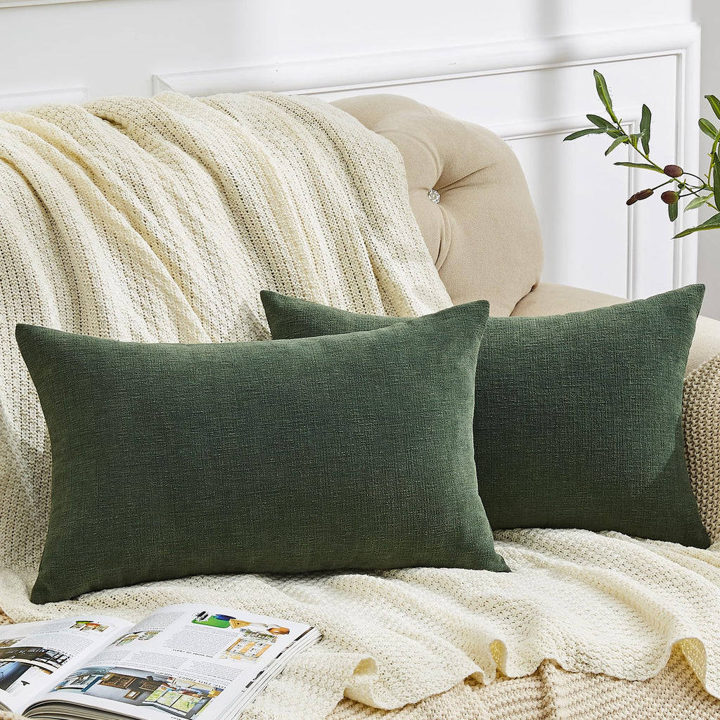 GAWAMAY Lumbar Support Pillow Decorative Rectangle Throw Pillow Covers 12"x20" Inch Set of 2, Soft Chenille Pillowcase for Living Room Bedroom Sofa Couch Cushion Cover Navy Blue 30x50cm (ONLY Covers)
