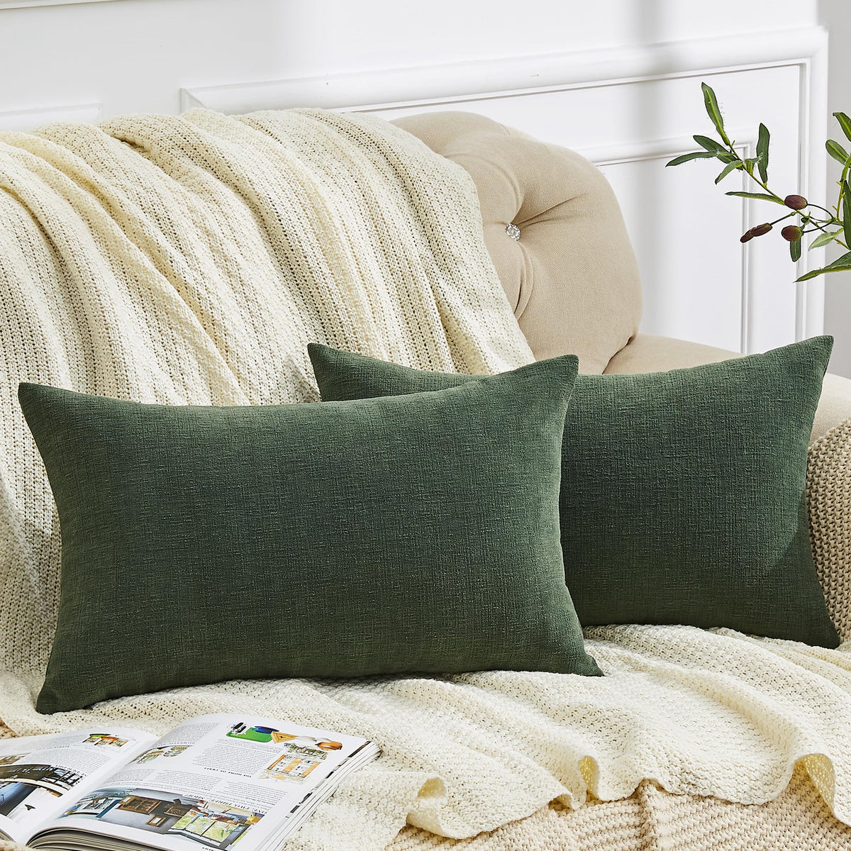 GAWAMAY Lumbar Support Pillow Decorative Rectangle Throw Pillow Covers 12"x20" Inch Set of 2, Soft Chenille Pillowcase for Living Room Bedroom Sofa Couch Cushion Cover Navy Blue 30x50cm (ONLY Covers)