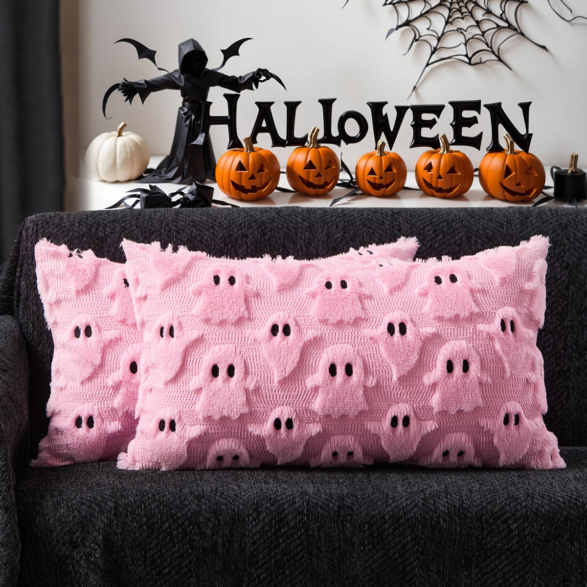DFXSZ Halloween Pillow Covers 22x22 inch 2Pcs White Ghost Halloween Decor