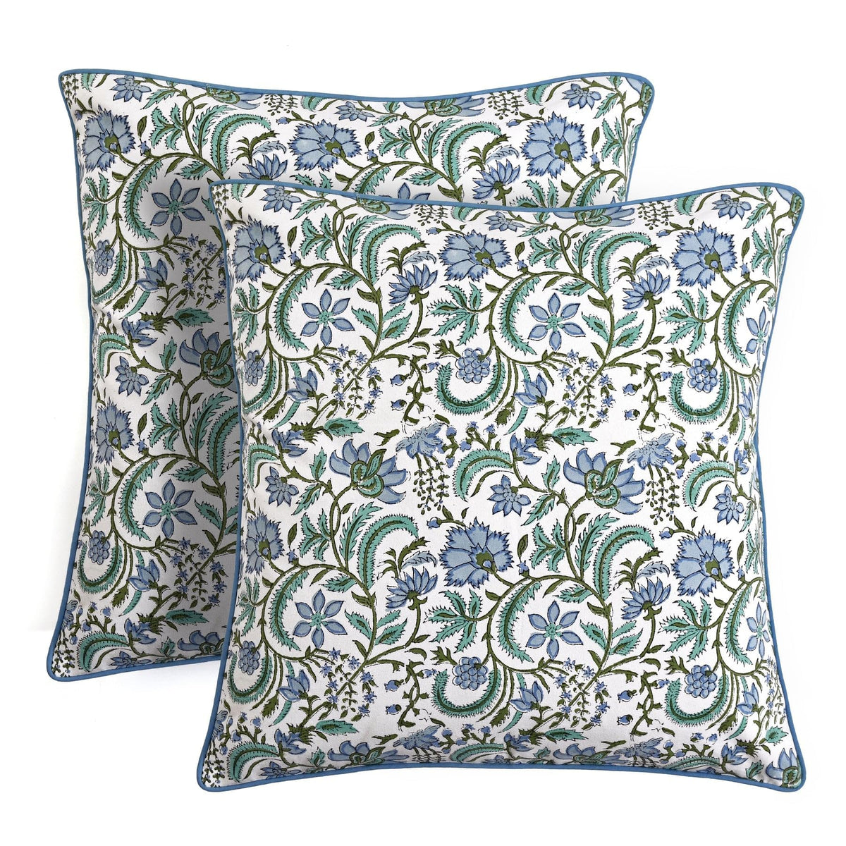 Ridhi Block Print Columbia Blue Pillow Cover 18" x 18" (Pack of 2) Decorative Couch Pillows for Living Room, Chic Boho Cute Outdoor Pillows Covers Gifts for Spring, Easter and Valentine