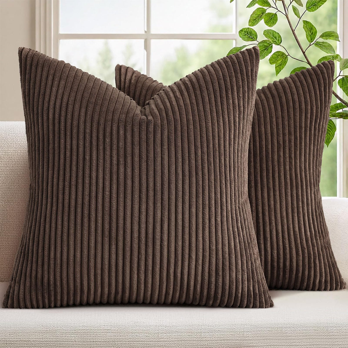 Mecatny Corduroy Fall Decorative Throw Pillow Covers 18x18 Set of 2 Khaki