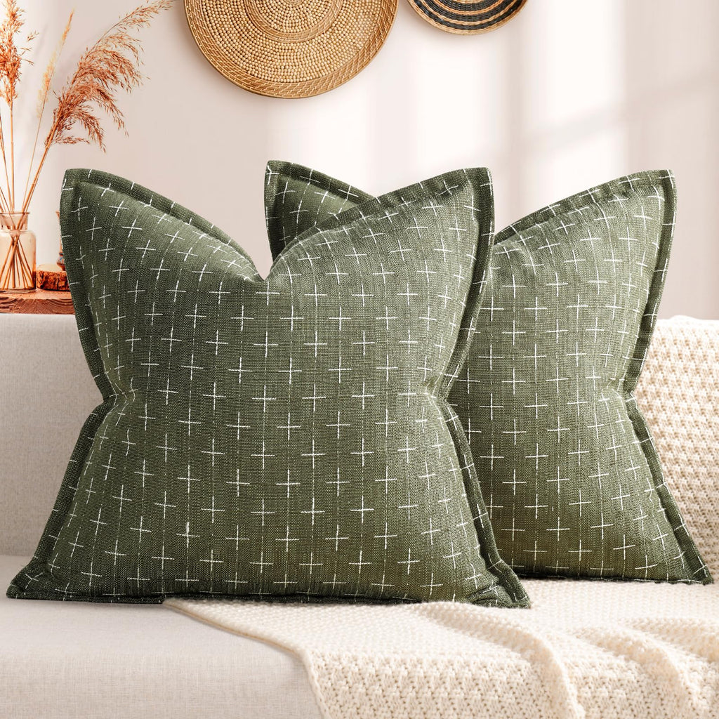 ZWJD Fall Pillow Covers 20x20 Set of 2 Soft Polyester Textured Rust Pillow Covers with Stylish Flange Edge Cozy Farmhouse Throw Pillows for Couch Bed Sofa Living Room Fall Decor