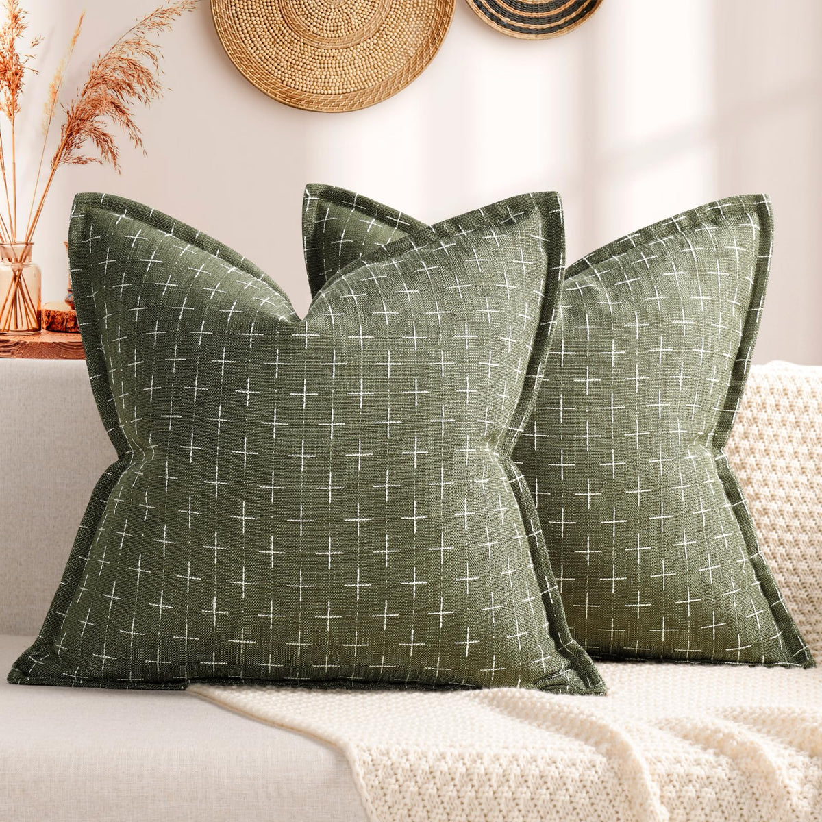ZWJD Fall Pillow Covers 20x20 Set of 2 Soft Polyester Textured Rust Pillow Covers with Stylish Flange Edge Cozy Farmhouse Throw Pillows for Couch Bed Sofa Living Room Fall Decor