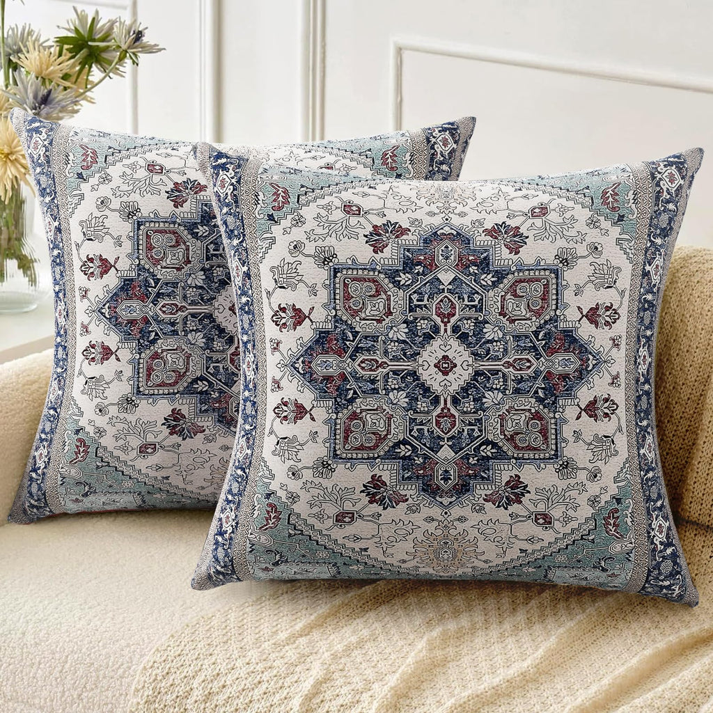Boho Throw Pillow Covers 18x18 inch Set of 2,Soft Pillowcases Bohemia Carpet Printing Pattern Decorative Sofa Living Room Bed Square Pillow Case Cushion Cover-Cream Color