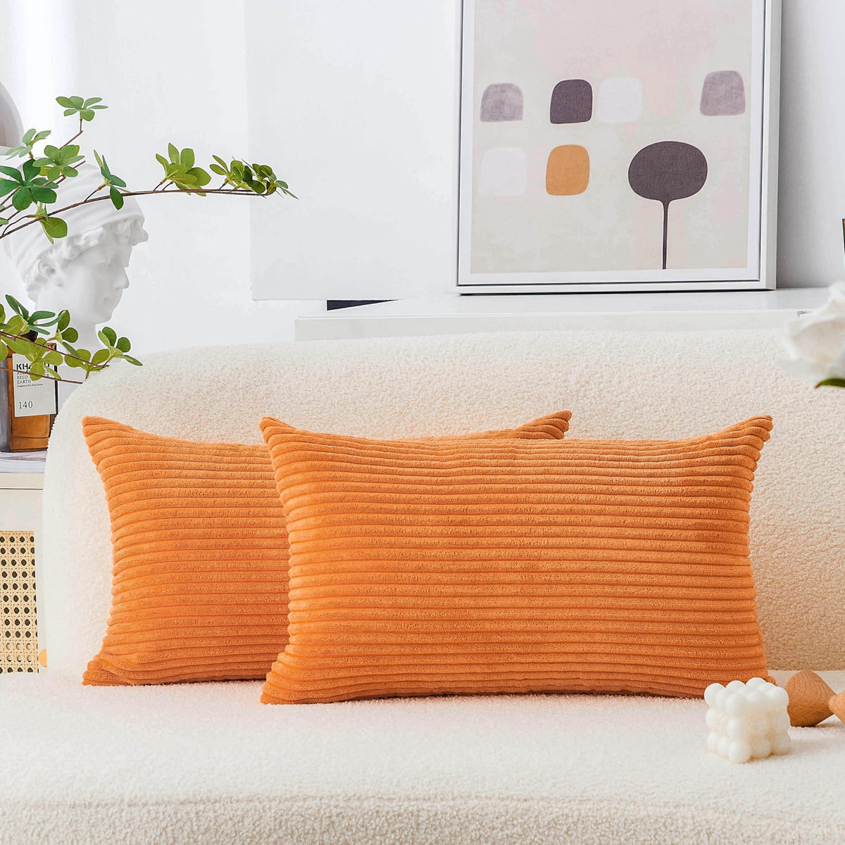 Home Brilliant Yellow Pillow Covers Summer Decorative Set of 2 Striped Corduroy Plush Velvet Throw Pillow Covers for Couch Decor, 18x18 inch, Light Yellow