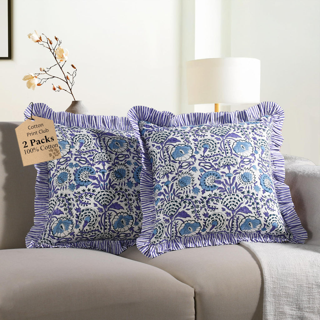 CPC Block Print Ruffle Throw Pillow Cover Emerald Green 20"x20", Pack of 2
