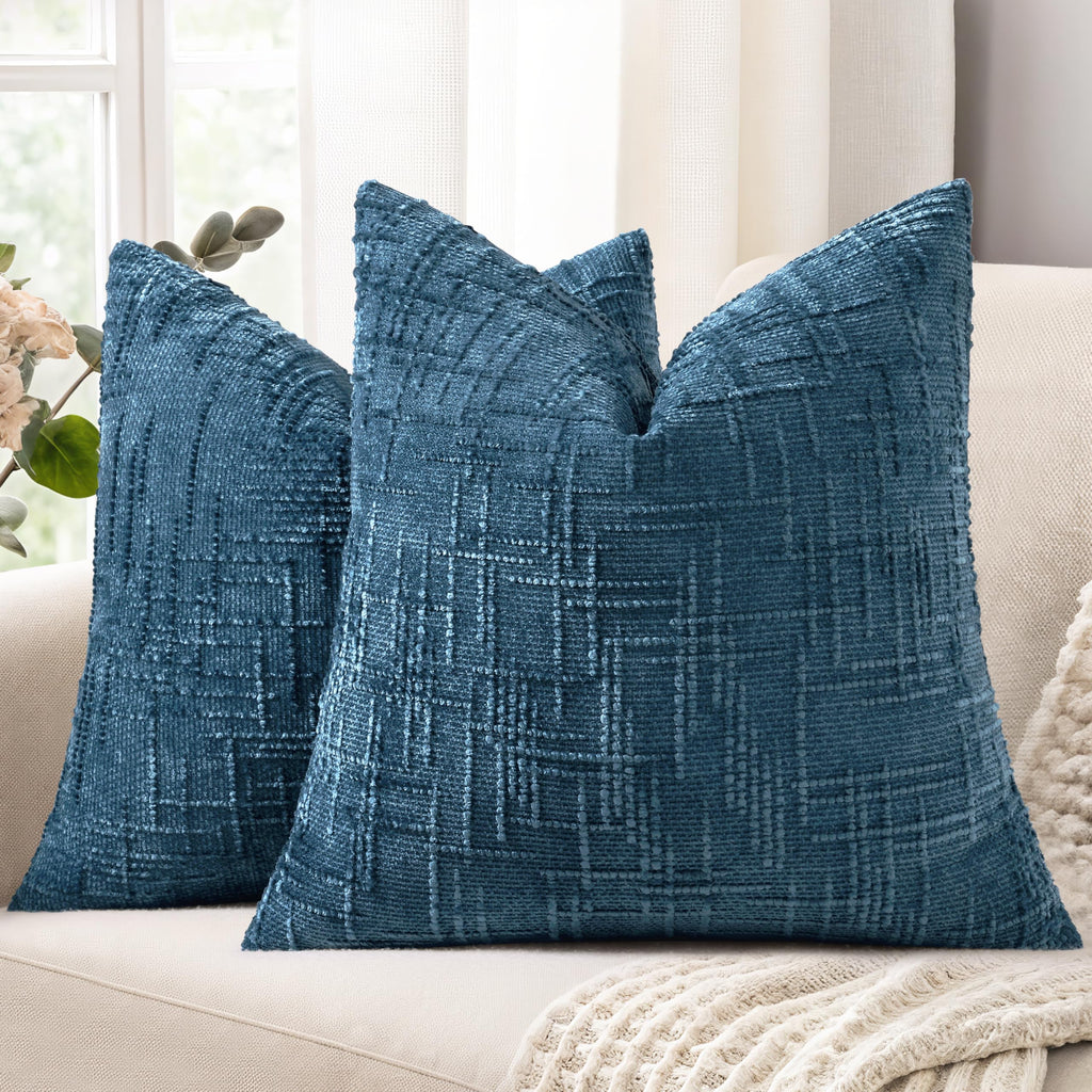 decorUhome Textured Chenille Throw Pillow Covers 18x18 Set of 2 Cream White